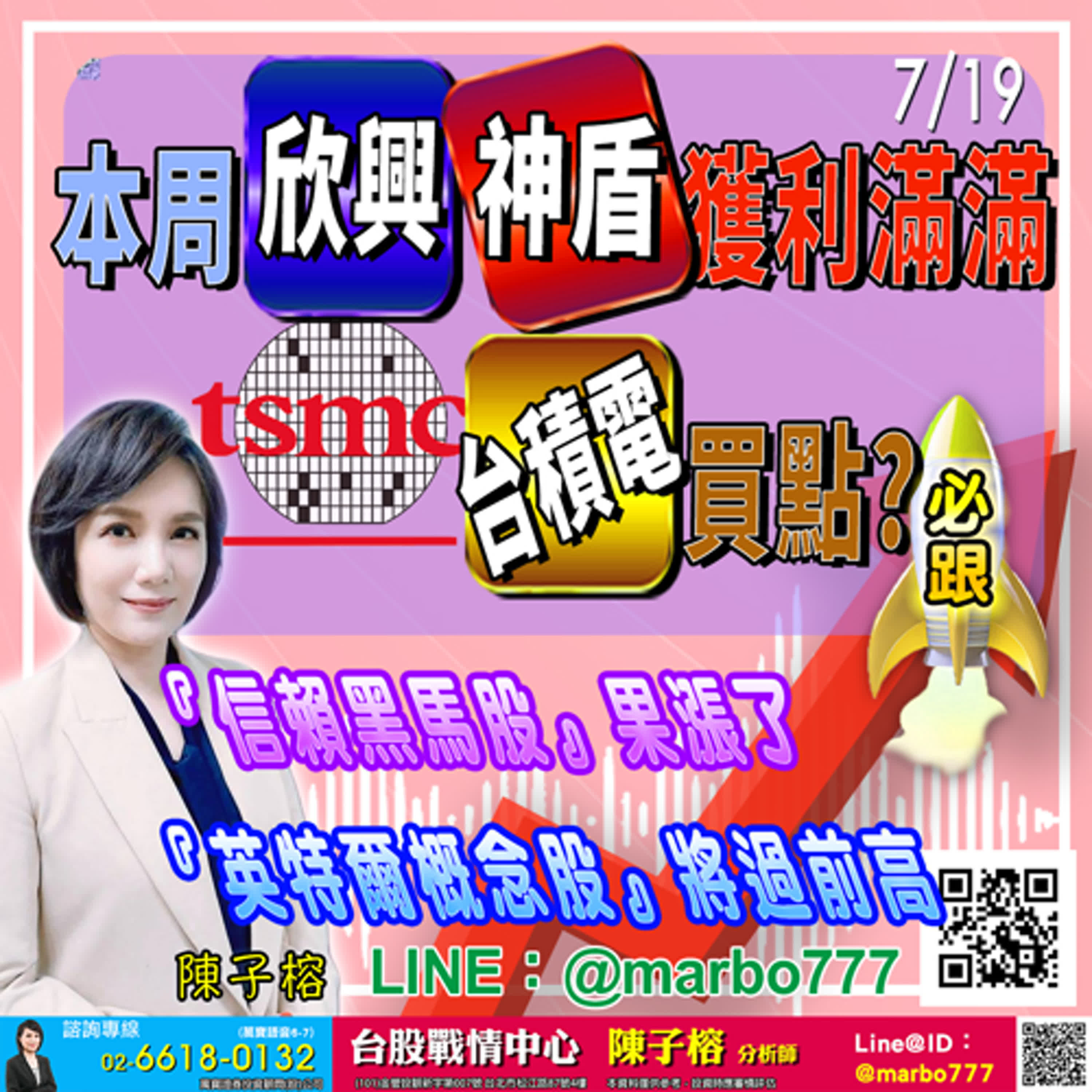 2024/07/19 本周 欣興  神盾  獲利滿滿 台積電  買點? 『信賴黑馬股』  果漲了 『英特爾概念股』  將過前高  汰弱換強     繼續贏