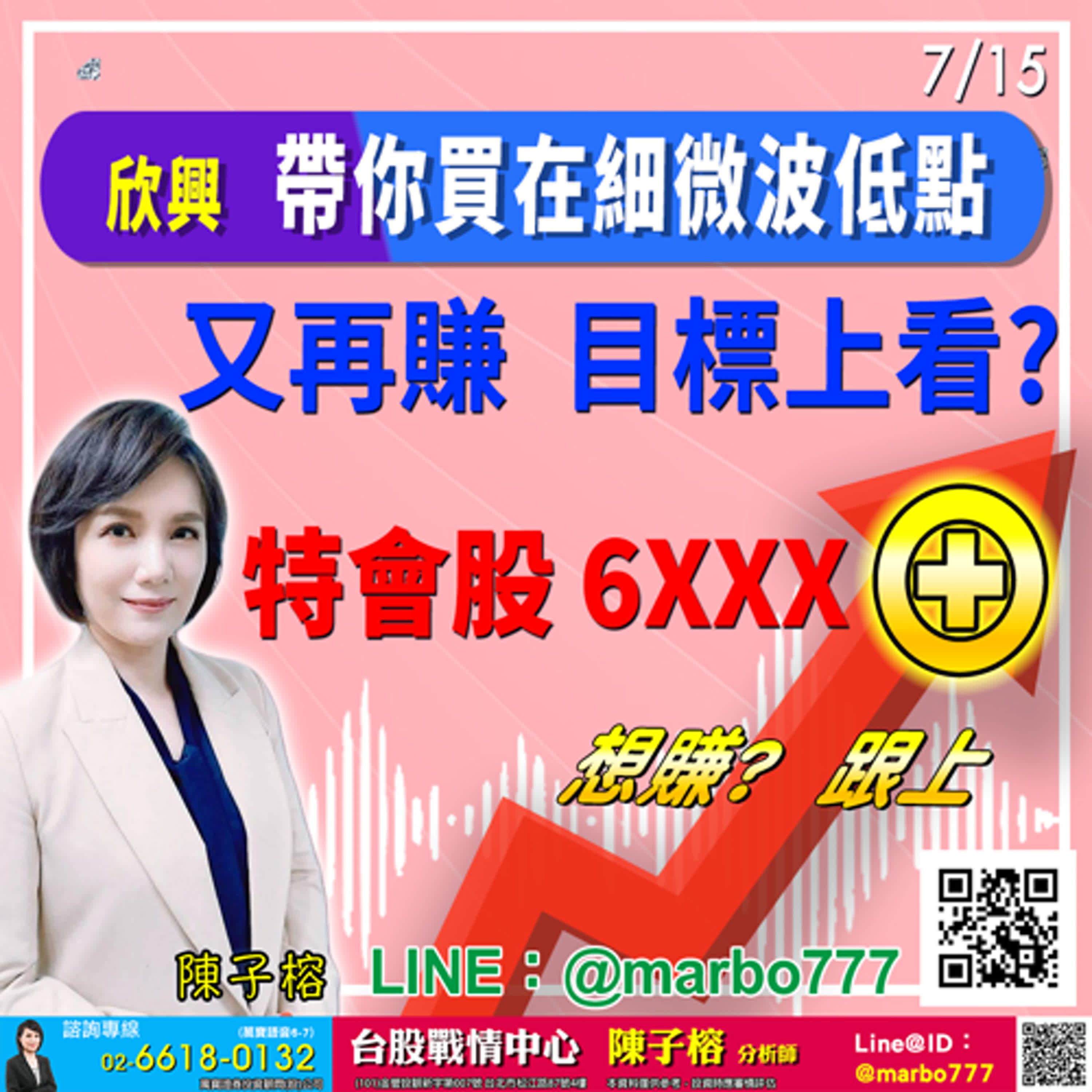2024/07/15 欣興 帶你買在細微波低點 又再賺        目標上看? 特會股 6XXX  ⊕ 想賺?  跟上