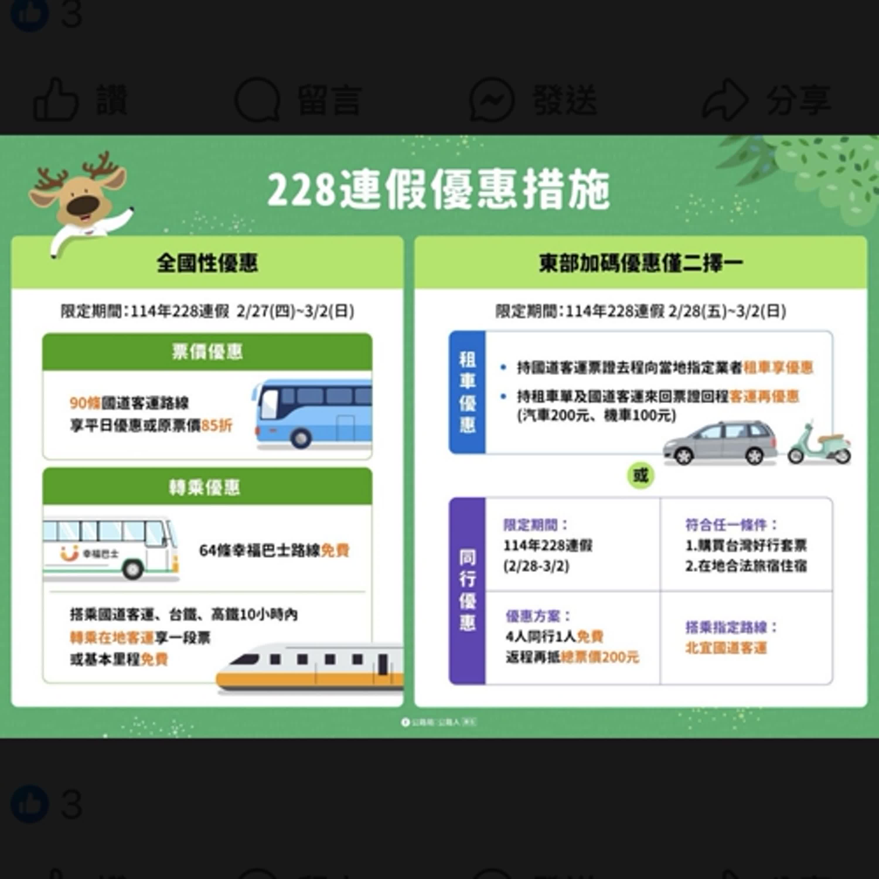 【監理資訊站】 114年228連續假期 交通疏運與優惠措施