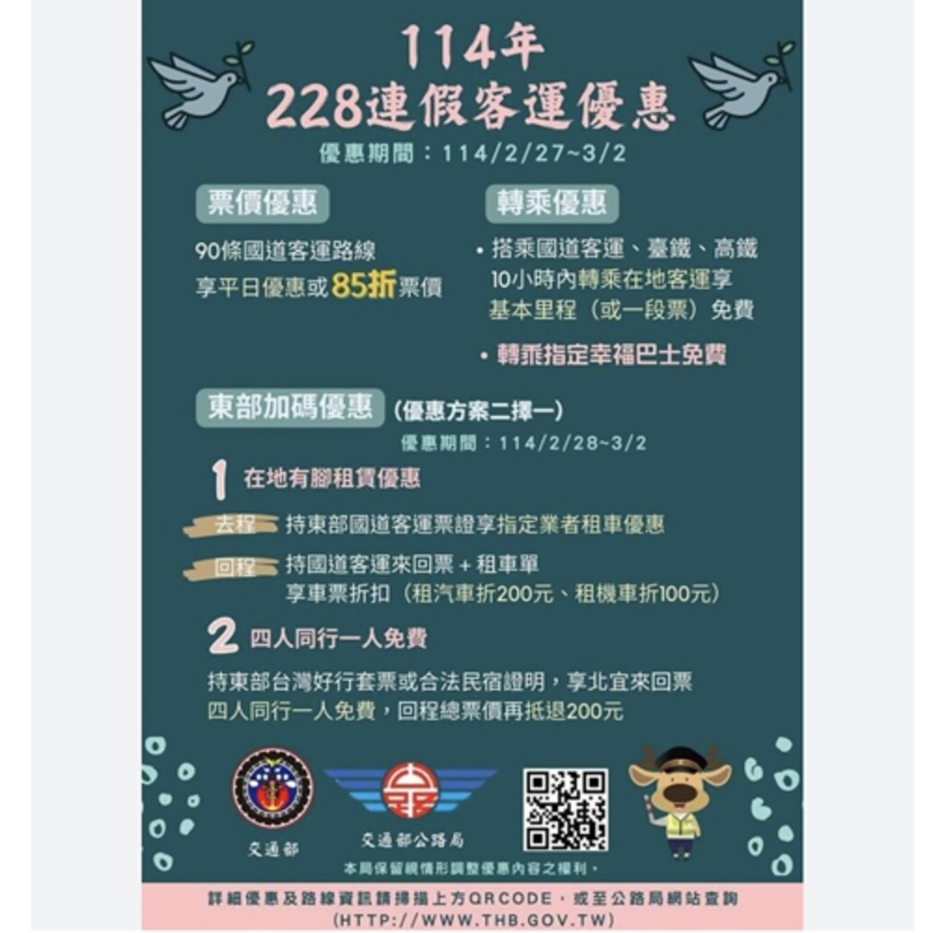 【監理資訊站】114年228連續假期疏運措施與轉乘優惠
