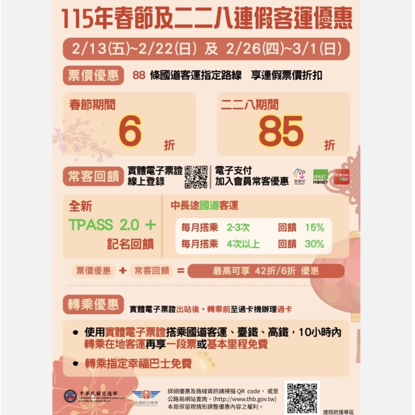 【監理資訊站】春節連假公路疏運與優惠措施