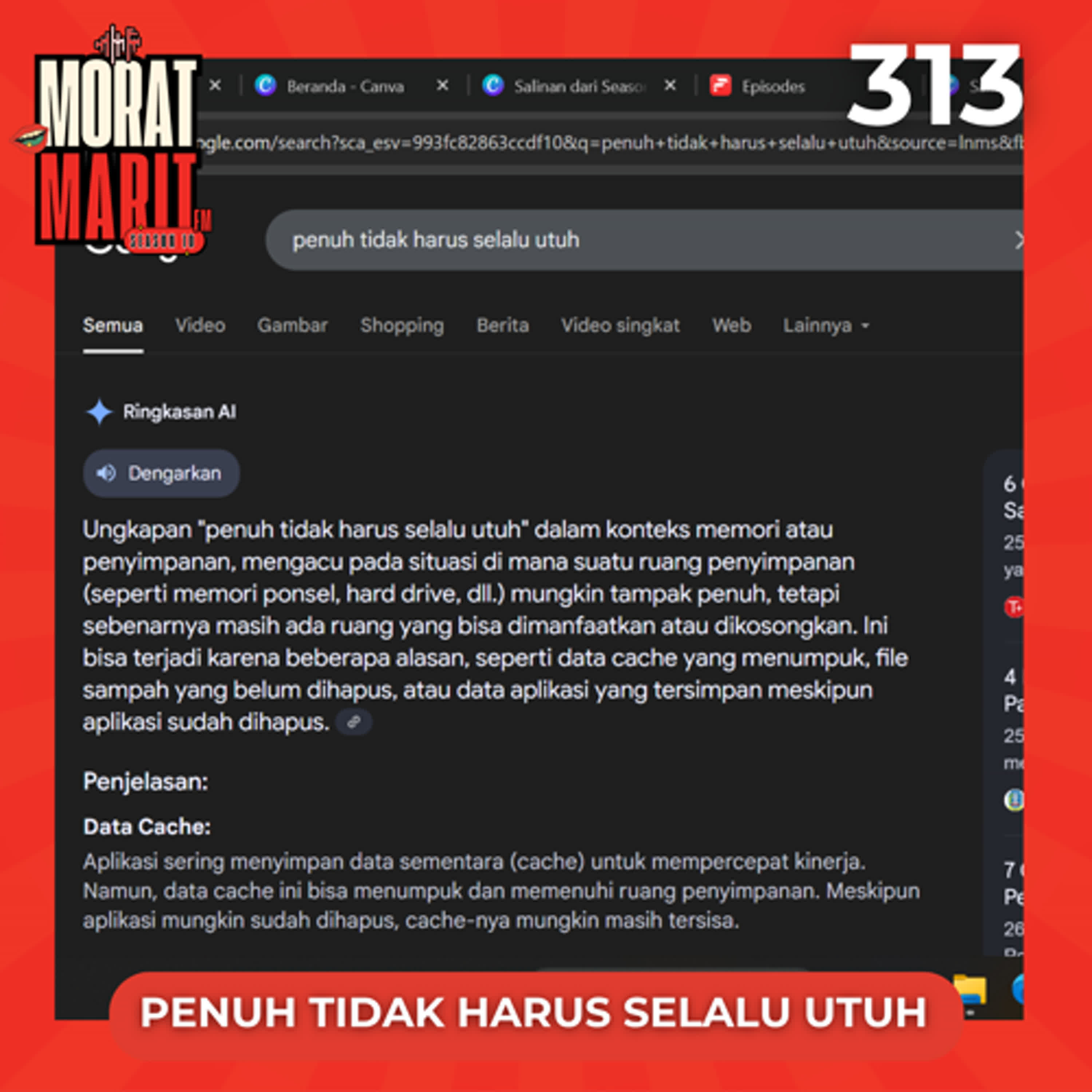 EPS.313 - PENUH TIDAK HARUS SELALU UTUH episode artwork