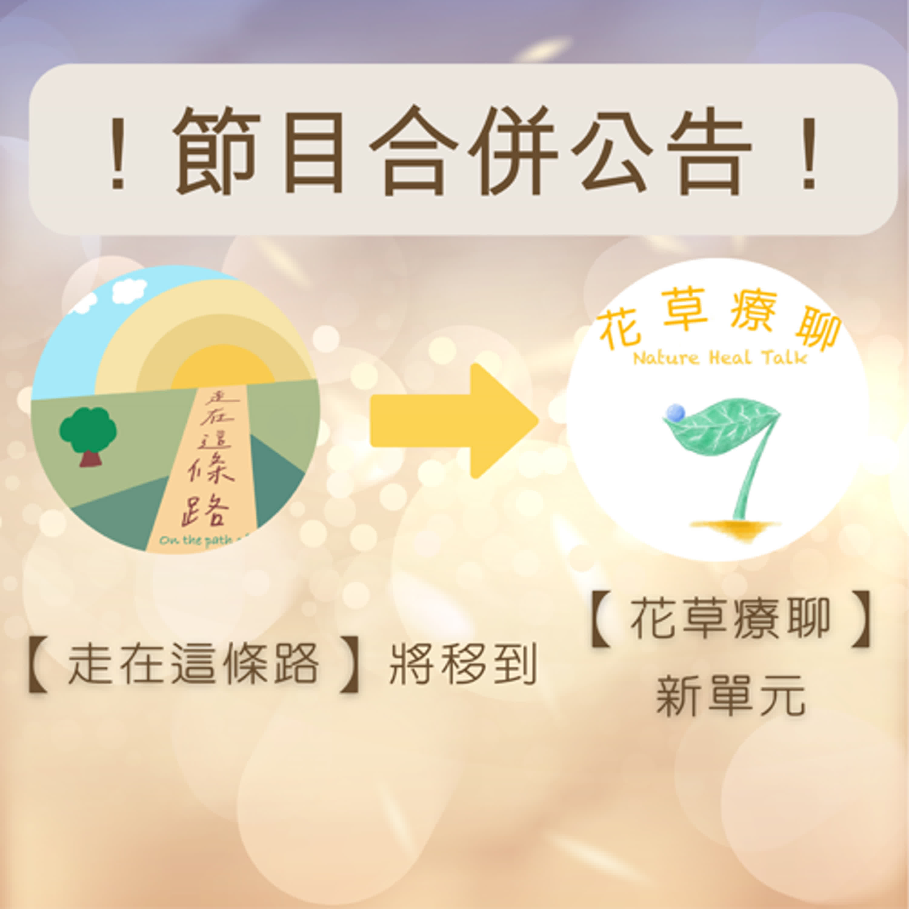 ！重要公告！【花草療聊】和【走在這條路】兩個節目要合併啦～～～