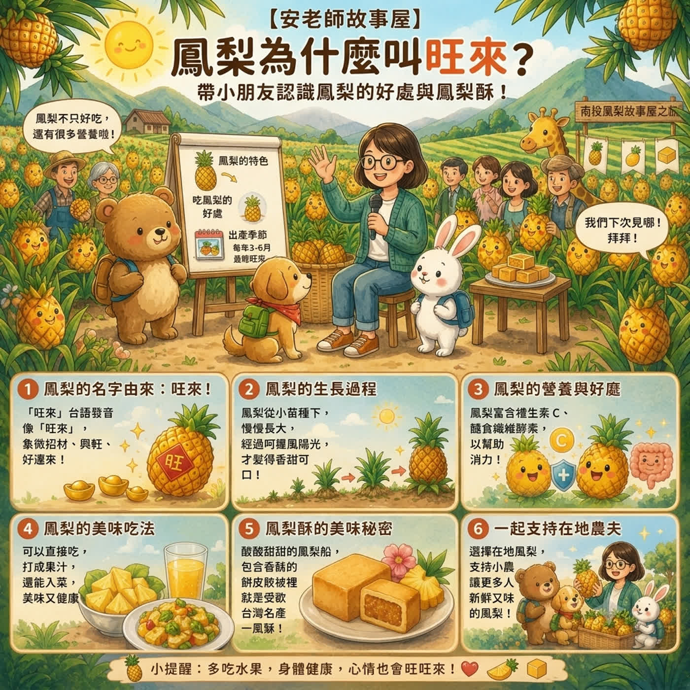 【南投採果趣】鳳梨為什麼叫旺來？帶小朋友認識鳳梨的好處與美味鳳梨酥！（Teacher Ann 兒歌故事屋S1E28）