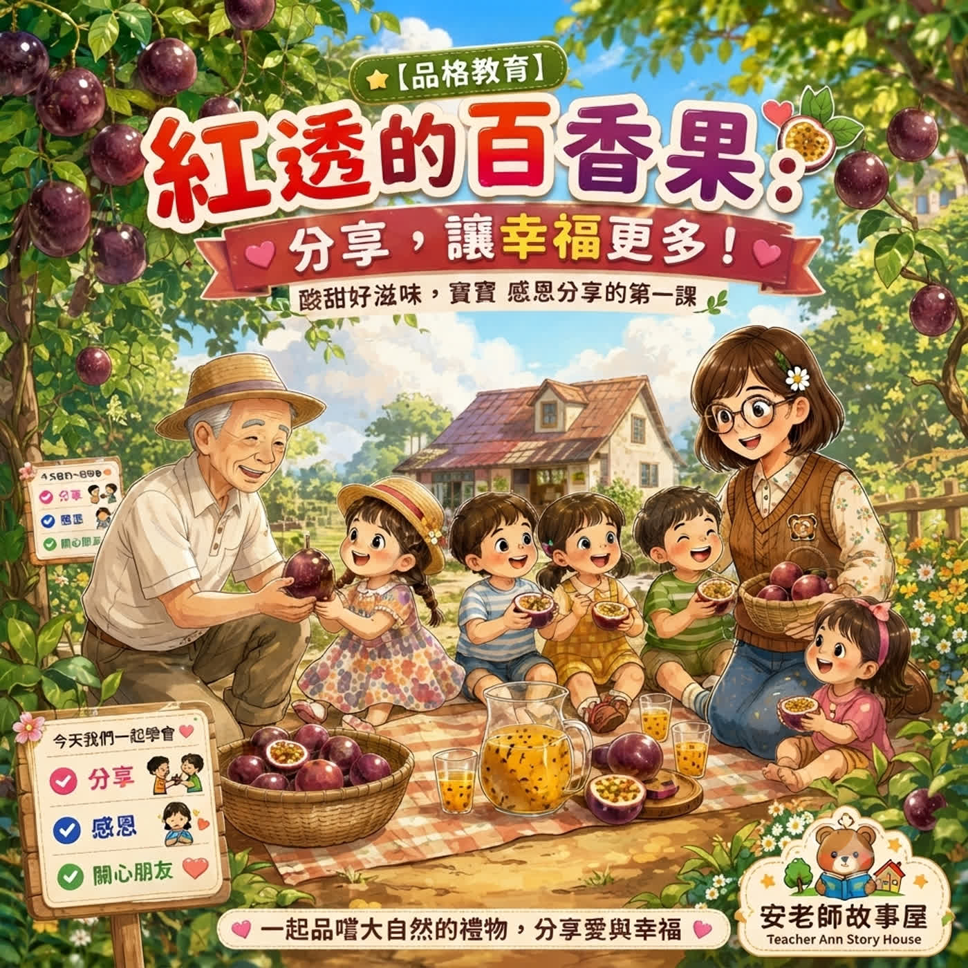 【幼兒分享力】紅透的百香果：酸甜好滋味，寶寶感恩分享的第一課（Teacher Ann 兒歌故事屋S1E25）