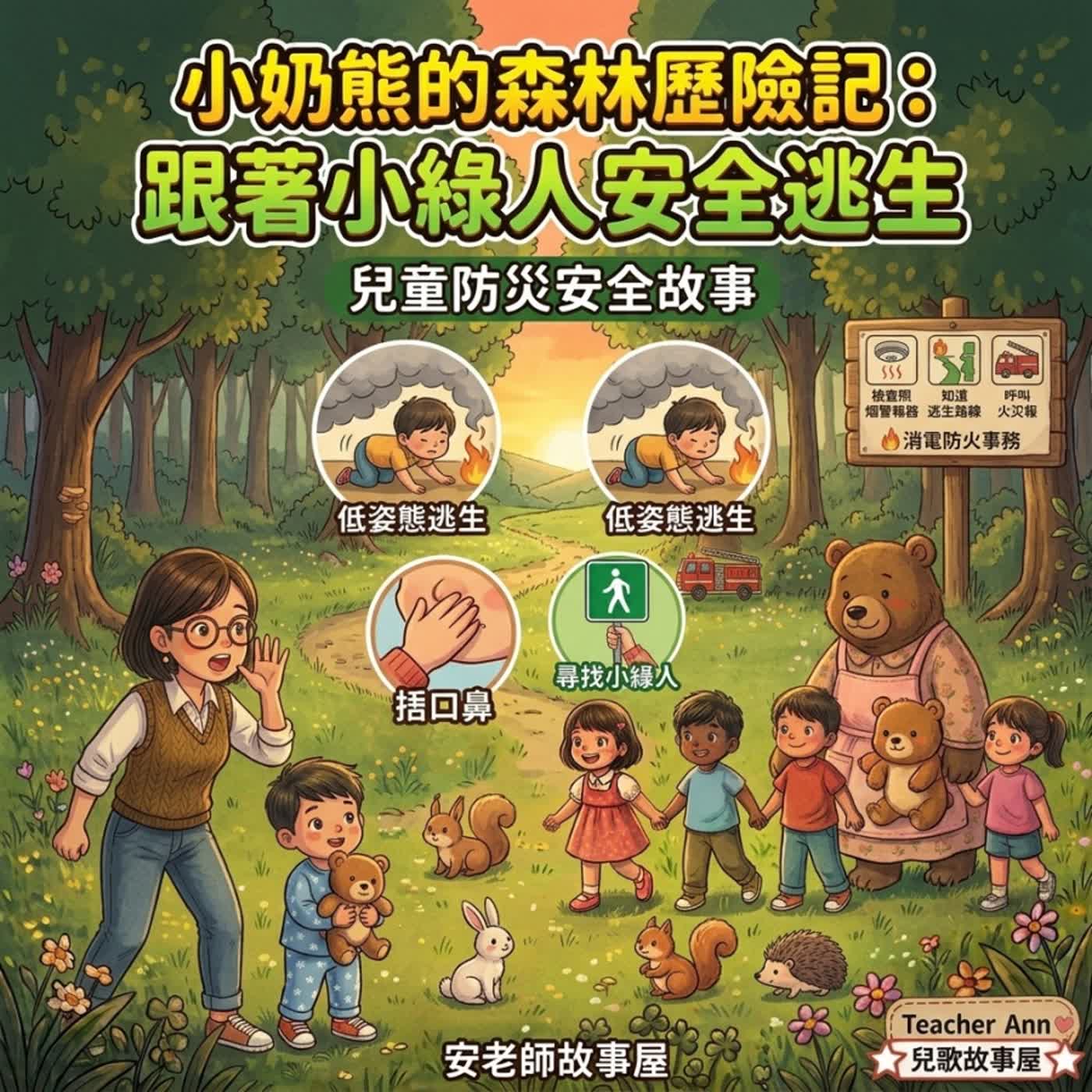 【防災探索】小奶熊的森林歷險記：跟著小綠人安全逃生，遇到火災不害怕！（S21E08）