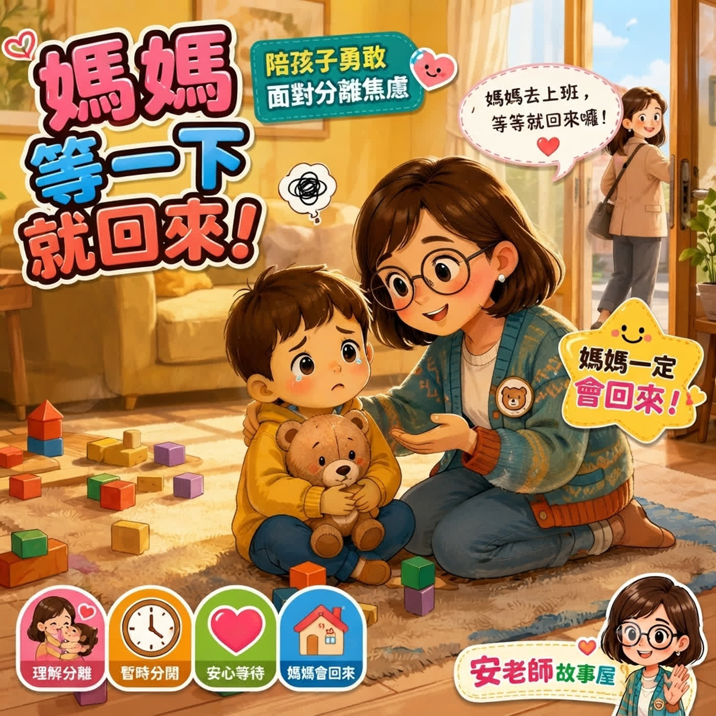 【分離焦慮】消失的媽媽去哪裡了？用故事教孩子理解「暫時的分離與安心的守候」（Teacher Ann 兒歌故事屋 S1E09）