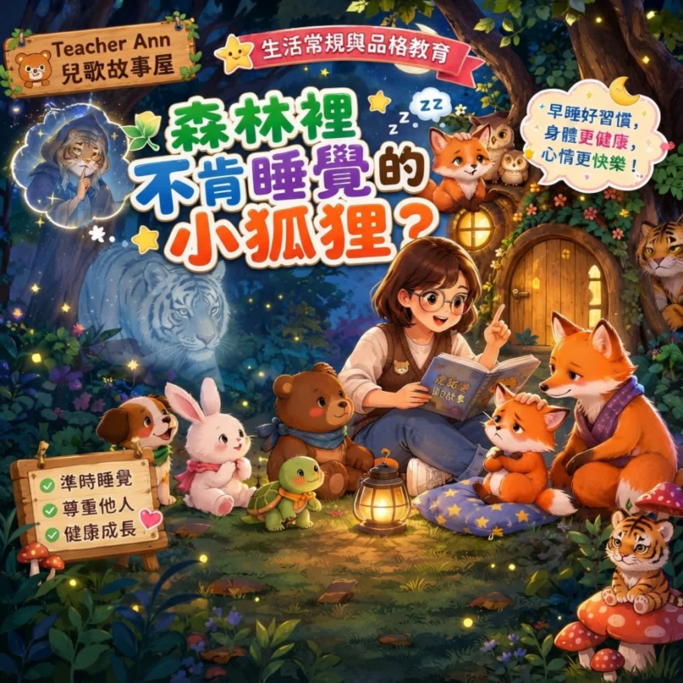【生活常規與品格教育】森林裡不肯睡覺的小狐狸？聽虎姑婆的故事學會「準時休息與尊重」(Teacher Ann 兒歌故事屋S22E02)