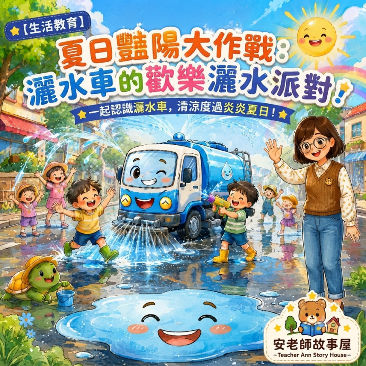 【夏日派對】夏日豔陽大作戰：灑水車與街頭的歡樂灑水派對（Teacher Ann 兒歌故事屋 S20E02）