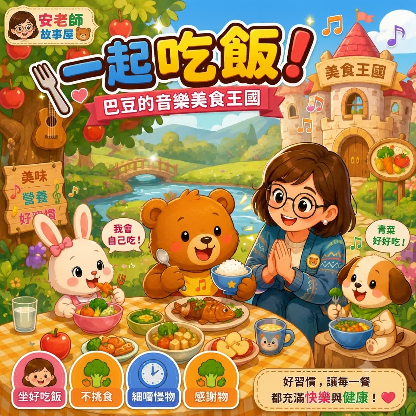 【餐桌教養】巴豆的音樂美食王國：如何養成孩子用餐好習慣，告別挑食與邊吃邊玩（Teacher Ann 兒歌故事屋 S1E10）