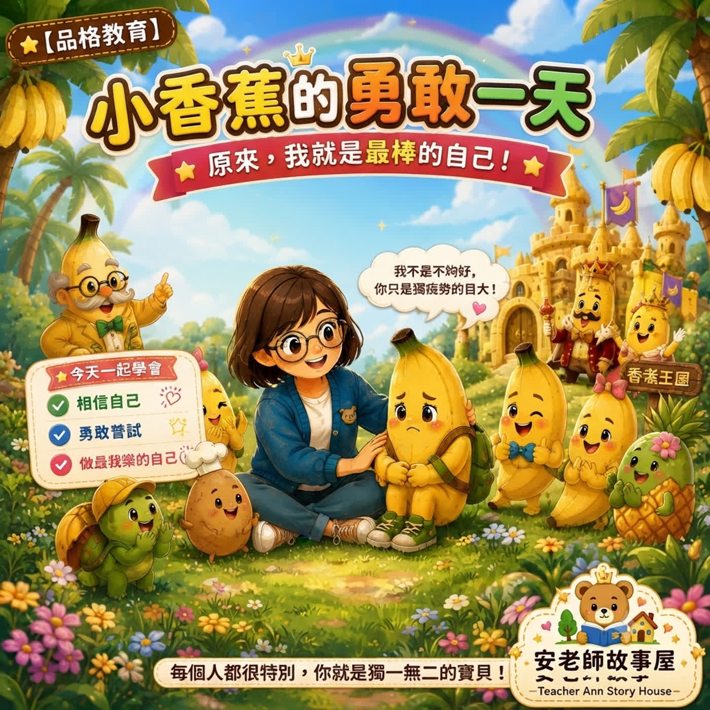 【自信與成長】小香蕉的一天：擁抱獨一無二的自我，培養自信與好品格（Teacher Ann 兒歌故事屋 S1E20）