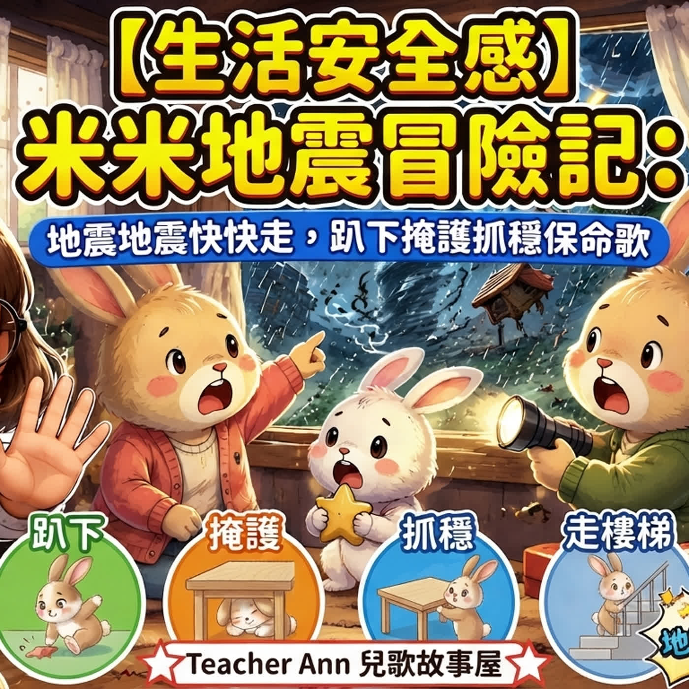 【生活安全感】米米地震冒險記：地震地震快快走，趴下掩護抓穩保命歌（Teacher Ann 兒歌故事屋 S1E19）