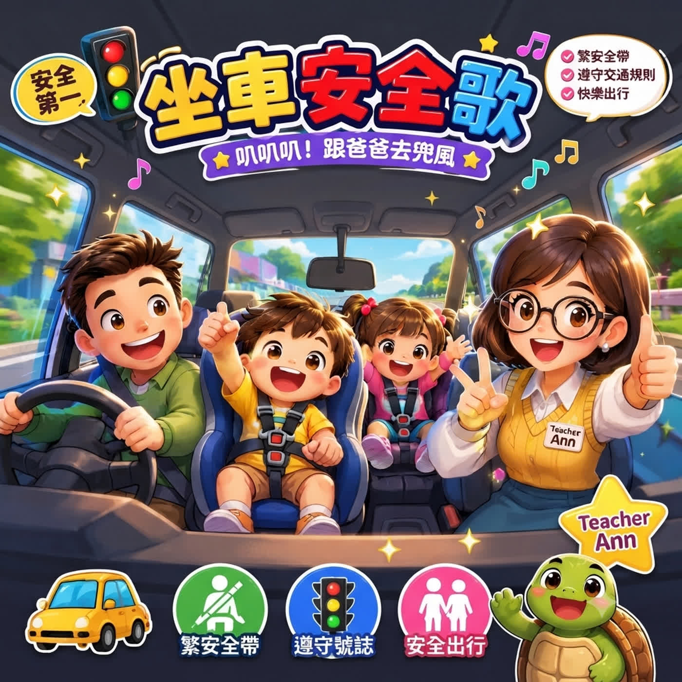 【行車安全】叭叭叭！跟著爸爸去兜風：兒童乘車安全與親子互動的第一課（Teacher Ann 兒歌故事屋 S1E12）