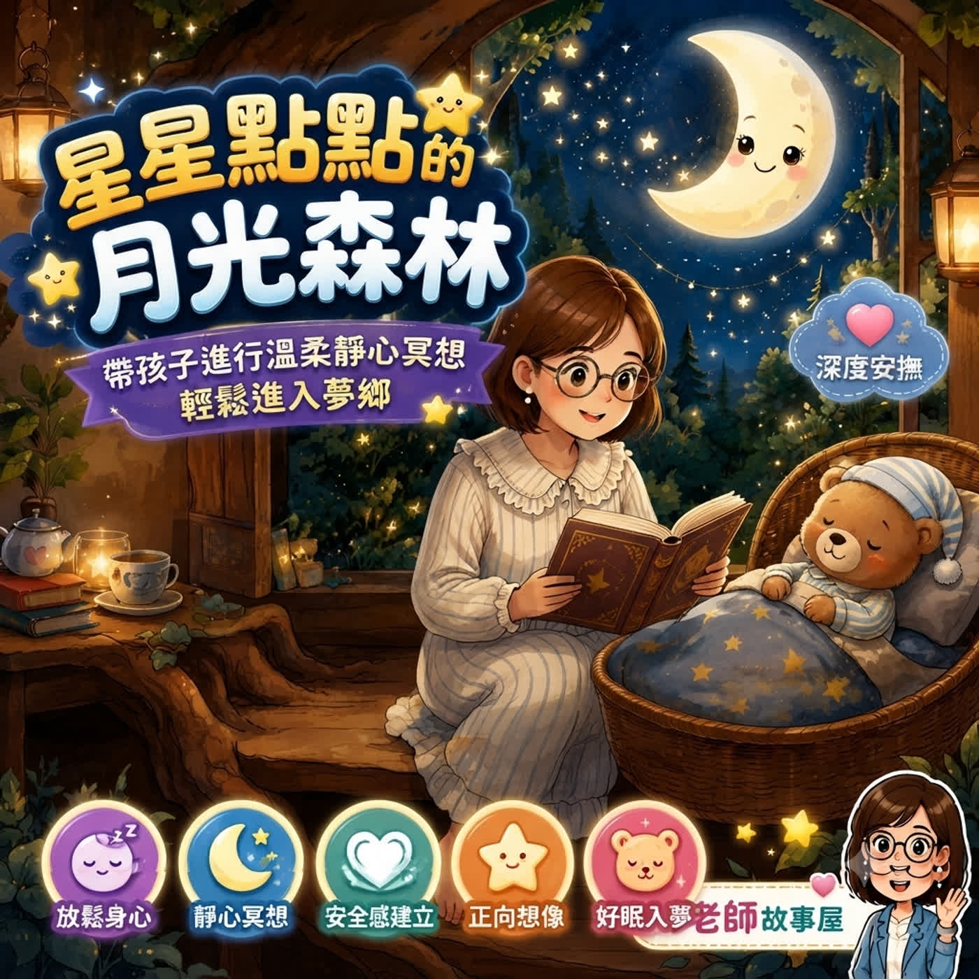 【深度安撫】星星點點的月光森林：帶孩子進行一場溫柔的靜心冥想，輕鬆進入夢鄉（Teacher Ann 兒歌故事屋 S1E08）