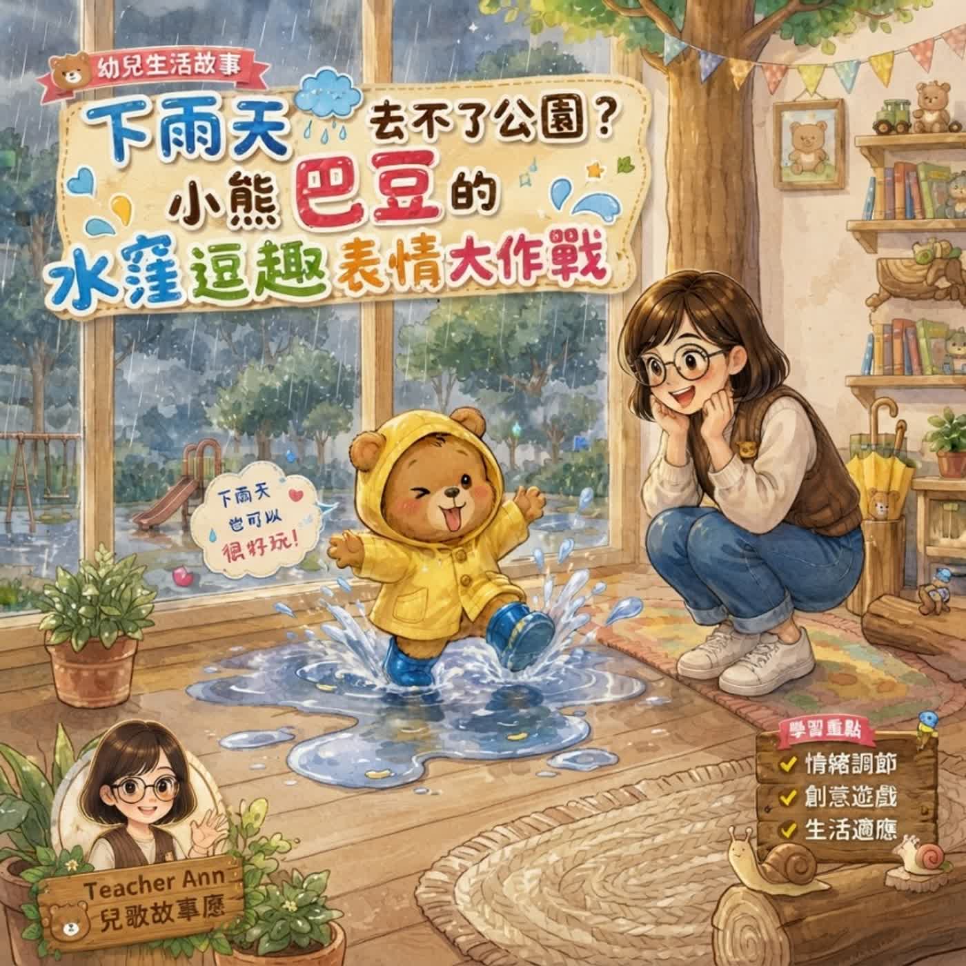 幼兒情緒繪本：下雨天不能出門玩？學巴豆在家也能開心過｜童話故事（Teacher Ann 兒歌故事屋 S19E02）