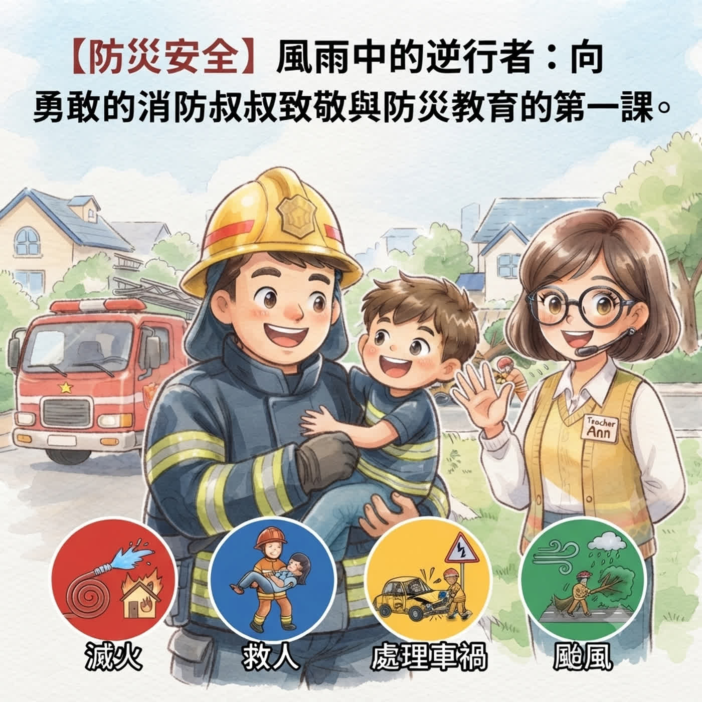 【防災安全】風雨中的逆行者：向勇敢的消防叔叔致敬與防災教育的第一課（Teacher Ann 兒歌故事屋S1E21）