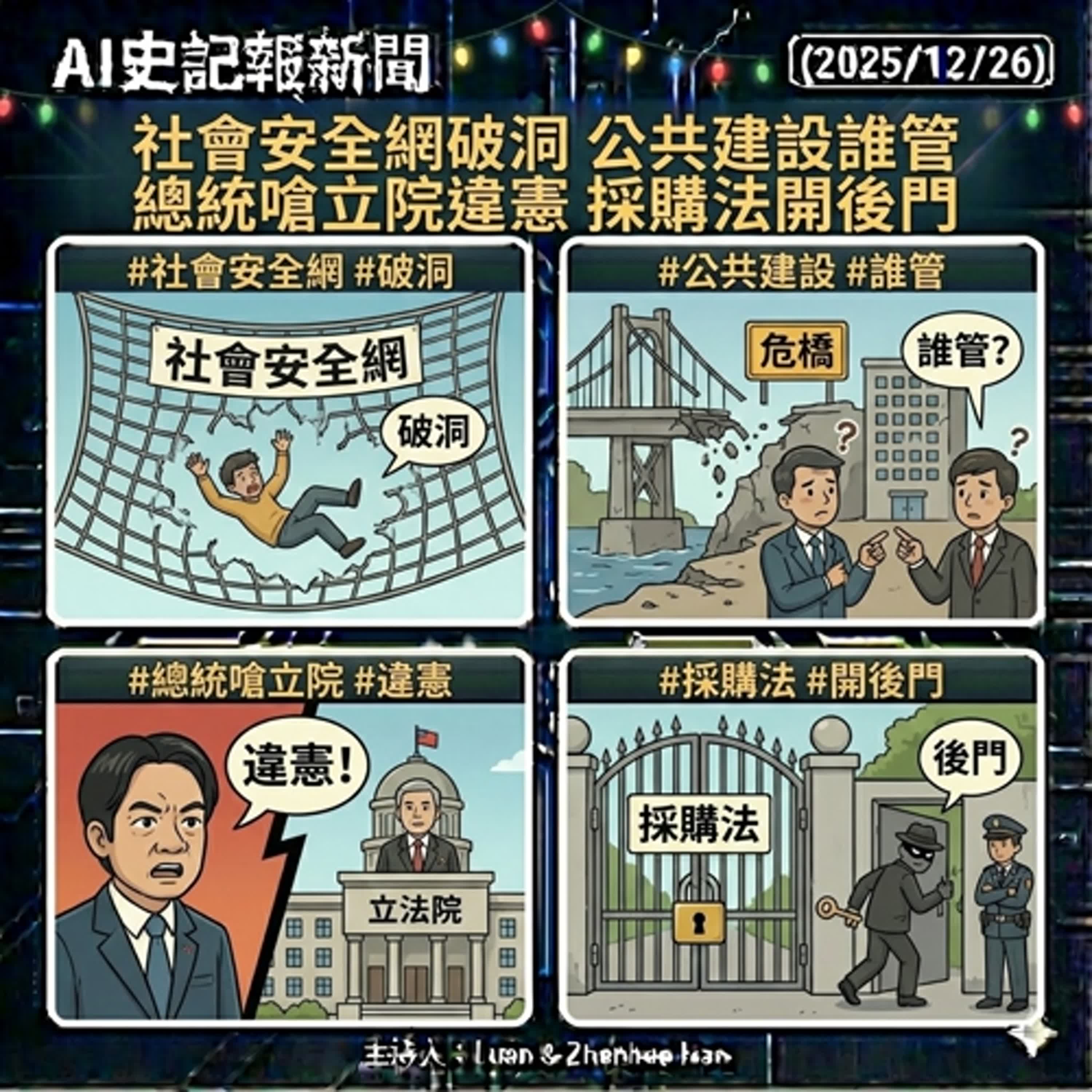 社會安全網破洞 公共建設誰管 總統嗆立院違憲 採購法開後門- AI史記報新聞（2025/12/26) episode artwork