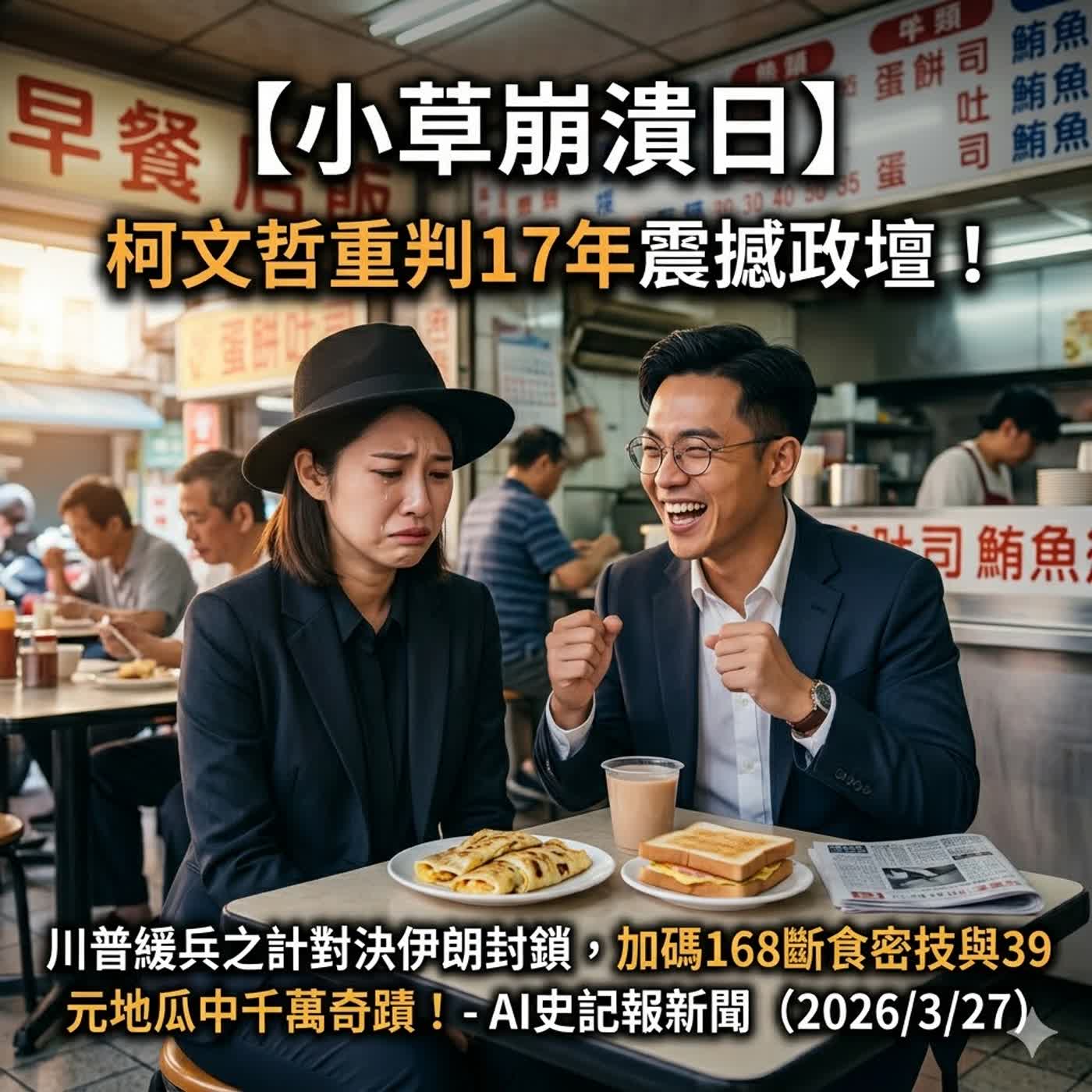 【小草崩潰日】柯文哲重判17年震撼政壇！川普緩兵之計對決伊朗封鎖，加碼168斷食密技與39元地瓜中千萬奇蹟！- AI史記報新聞（2026/3/26) episode artwork