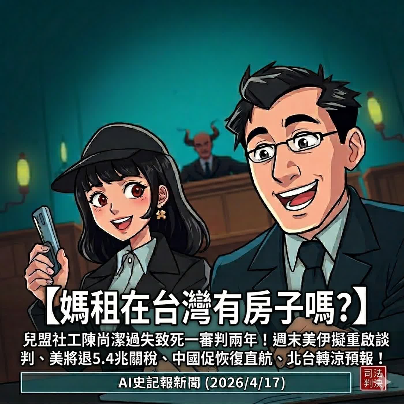 【媽祖有在租房子嗎?】剴剴案社工一審判2年！週末美伊擬重啟談判、美將退5.4兆關稅、中國促恢復直航'北台轉涼預報！- AI史記報新聞（2026/4/17) episode artwork