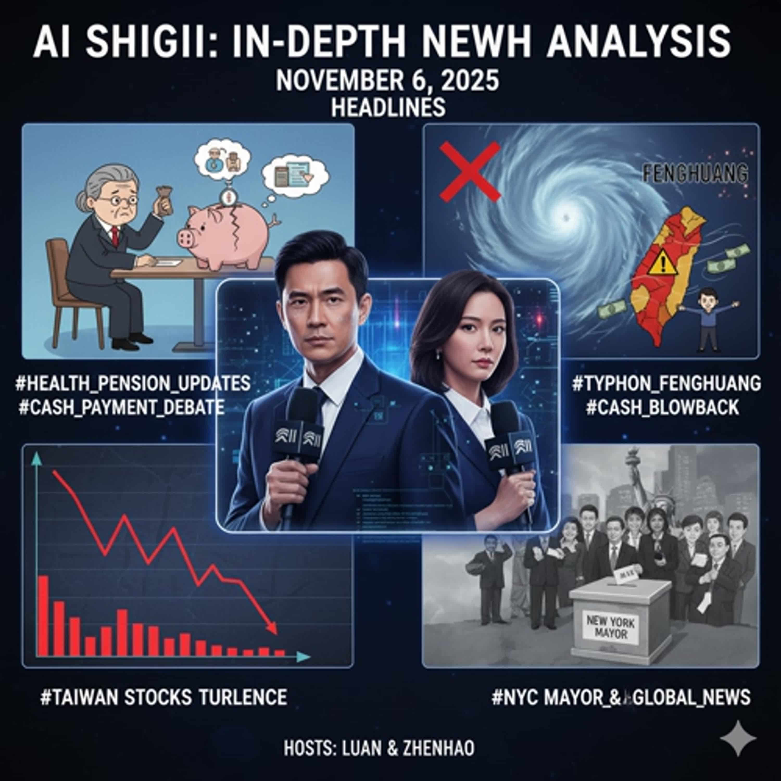 健保跟退休金最新消息!!鳳凰颱風警報、普發現金誰買單？台股重摔與紐約市長選舉：AI史記報深度解析2025/11/06頭條新聞 episode artwork