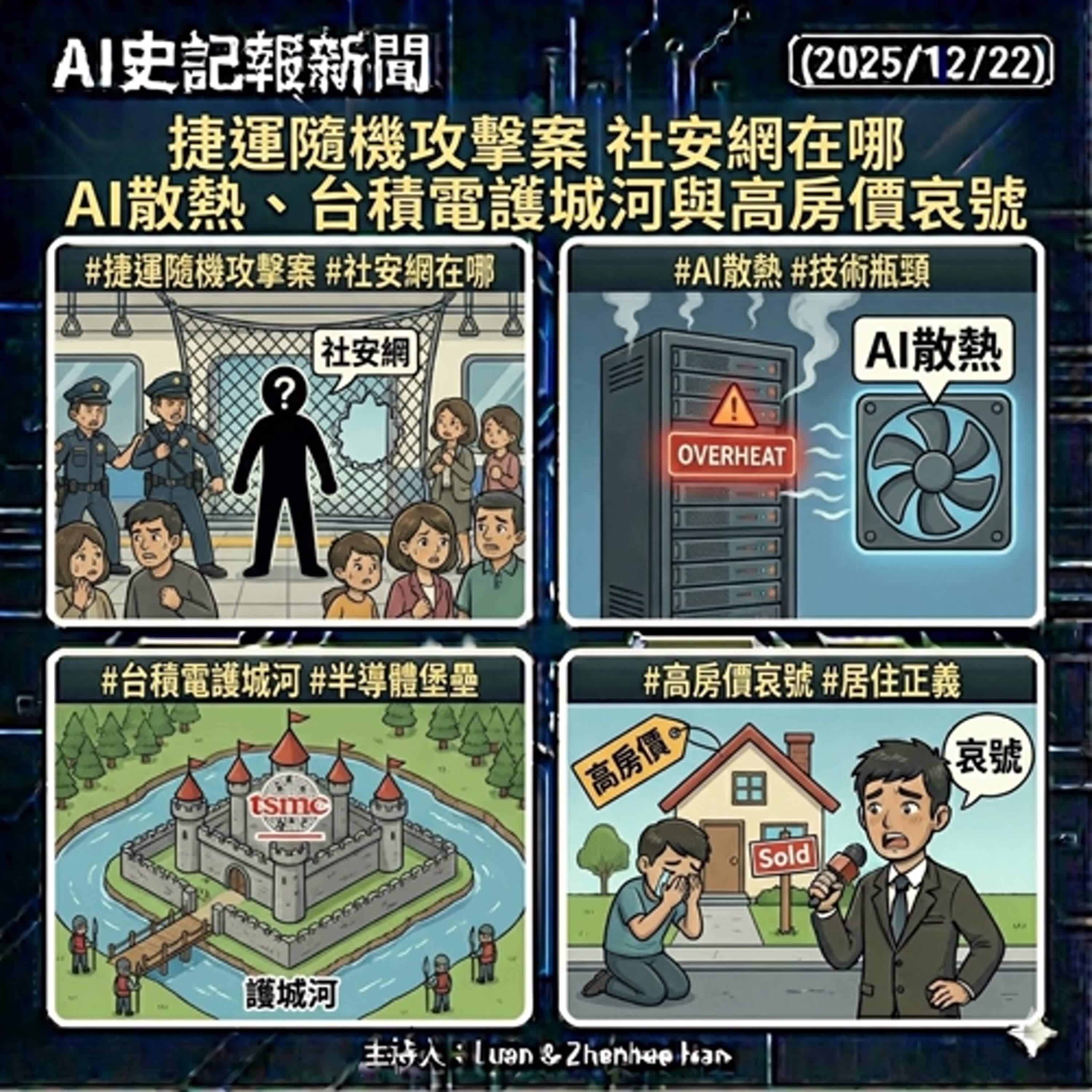 【我當機，我驕傲】捷運隨機攻擊案社安網在哪 AI散熱、台積電護城河與高房價哀號 - AI史記報新聞（2025/12/22) episode artwork