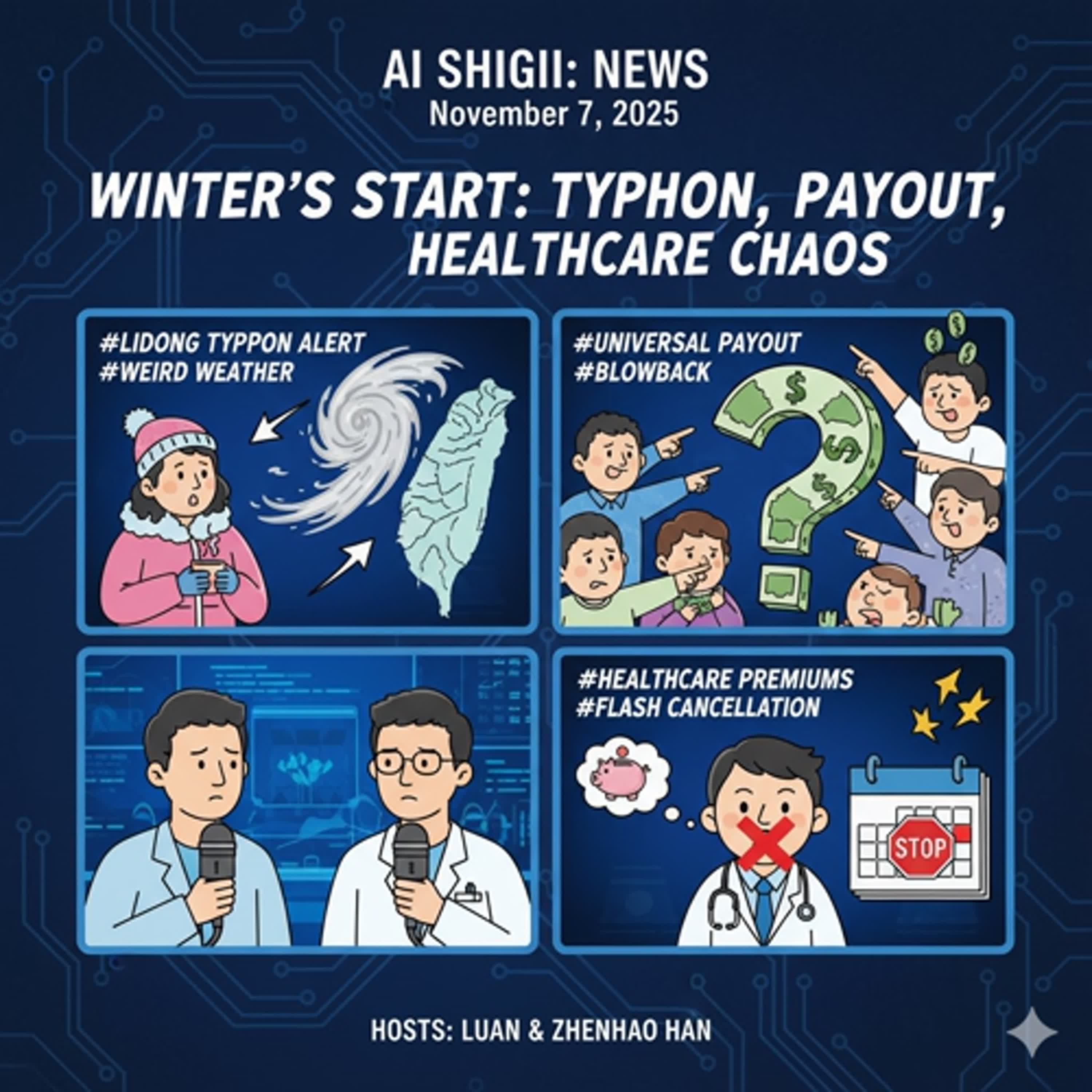 立冬怪颱、萬普發爭議、健保補充保費光速喊卡：AI史記報新聞2025/11/07 episode artwork