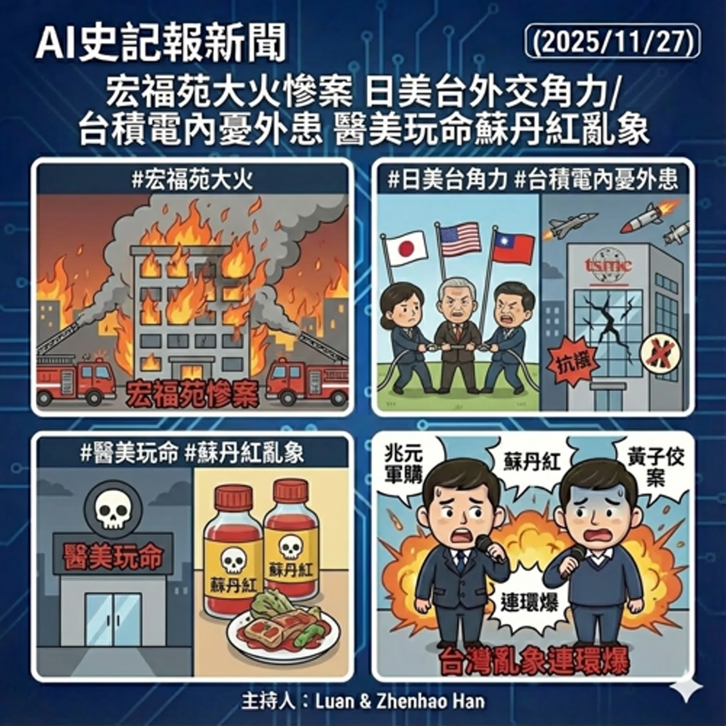 宏福苑大火慘案 日美台外交角力/台積電內憂外患 醫美玩命蘇丹紅亂象- AI史記報新聞（2025/11/27） episode artwork