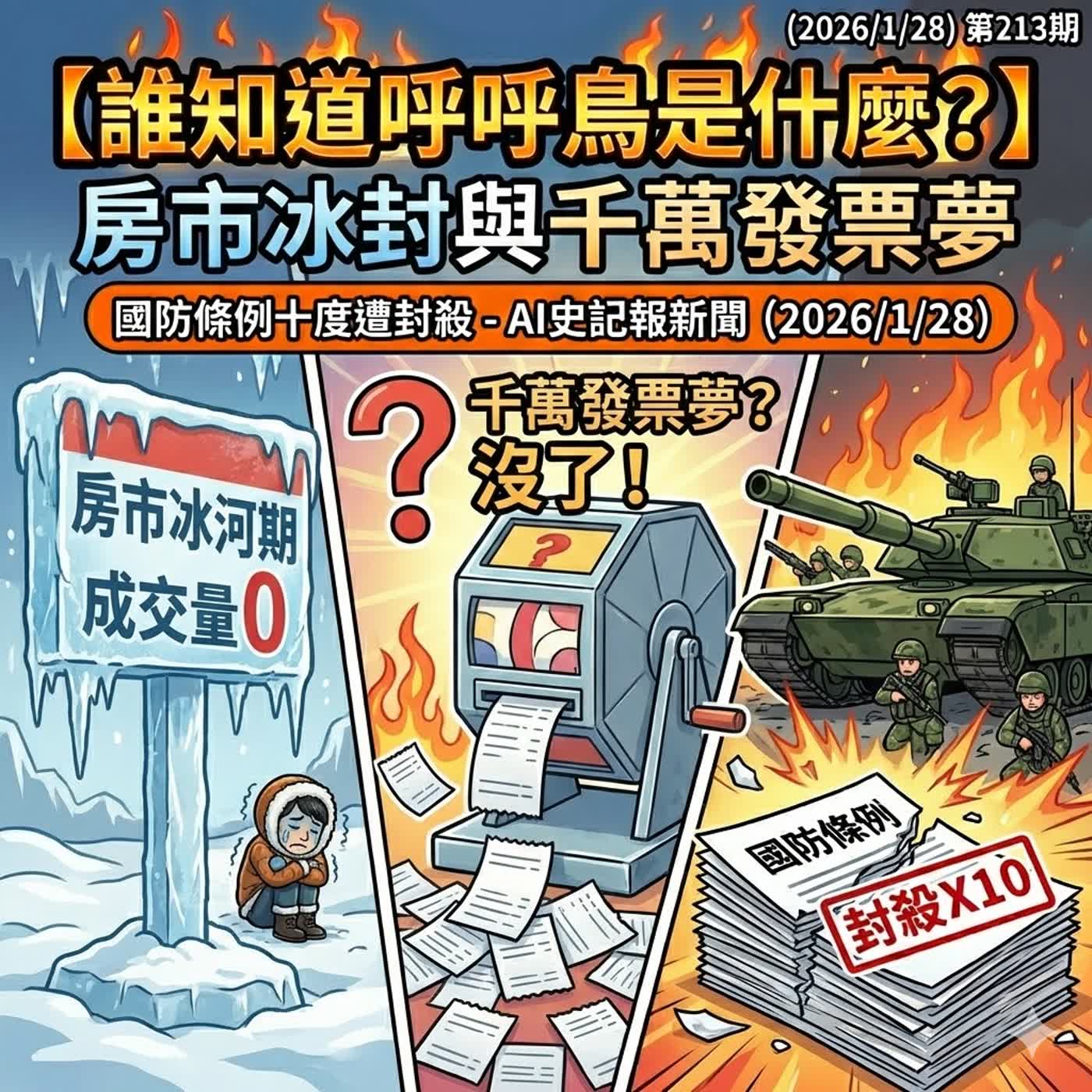 【呼呼鳥?】房市冰封與千萬發票夢 國防條例十度遭封殺- AI史記報新聞（2026/1/28) episode artwork
