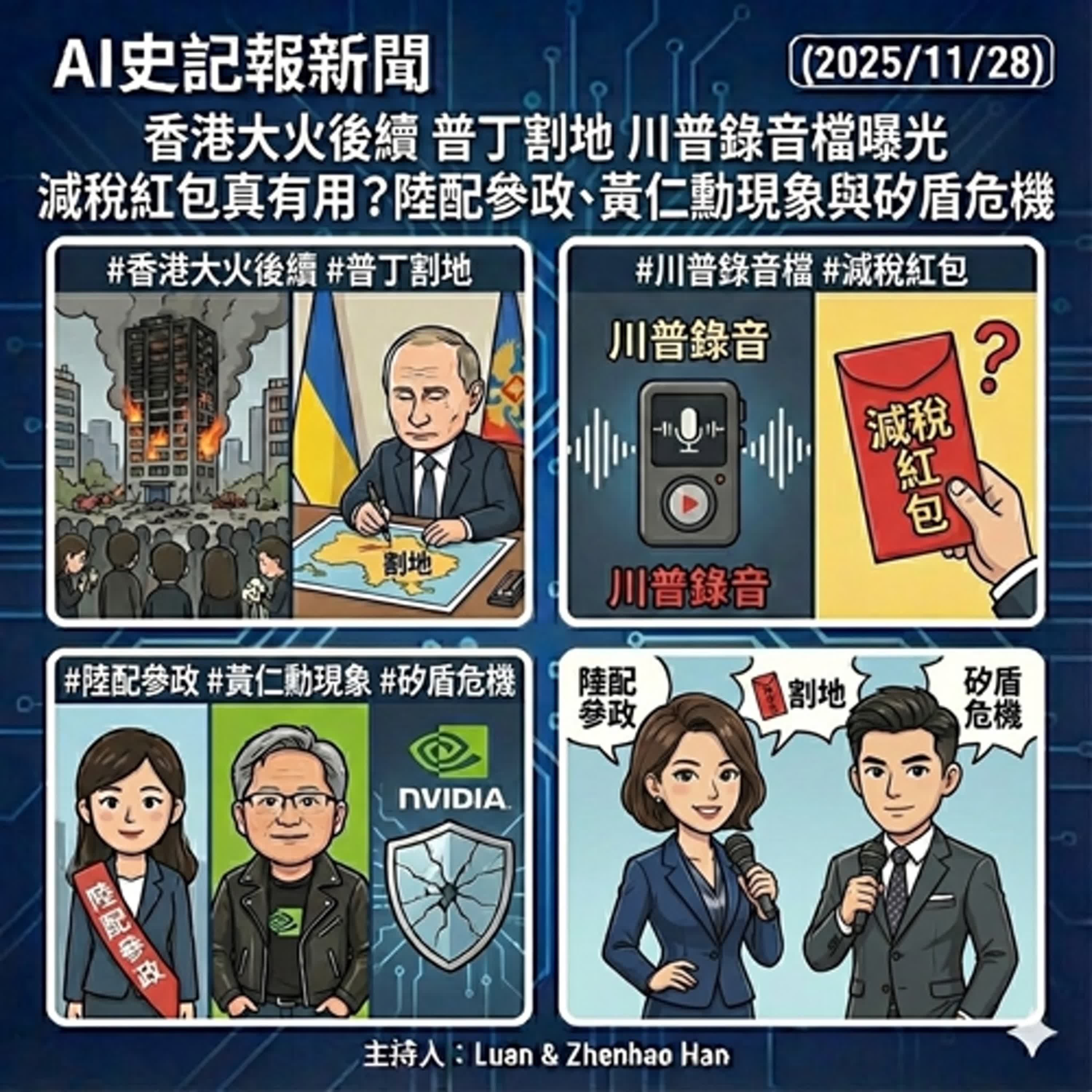 香港大火慘後續 普丁割地 川普錄音檔曝光 減稅紅包真有用？陸配參政、黃仁勳現象與矽盾危機（2025/11/28）【就愛你陪上班ver】 episode artwork