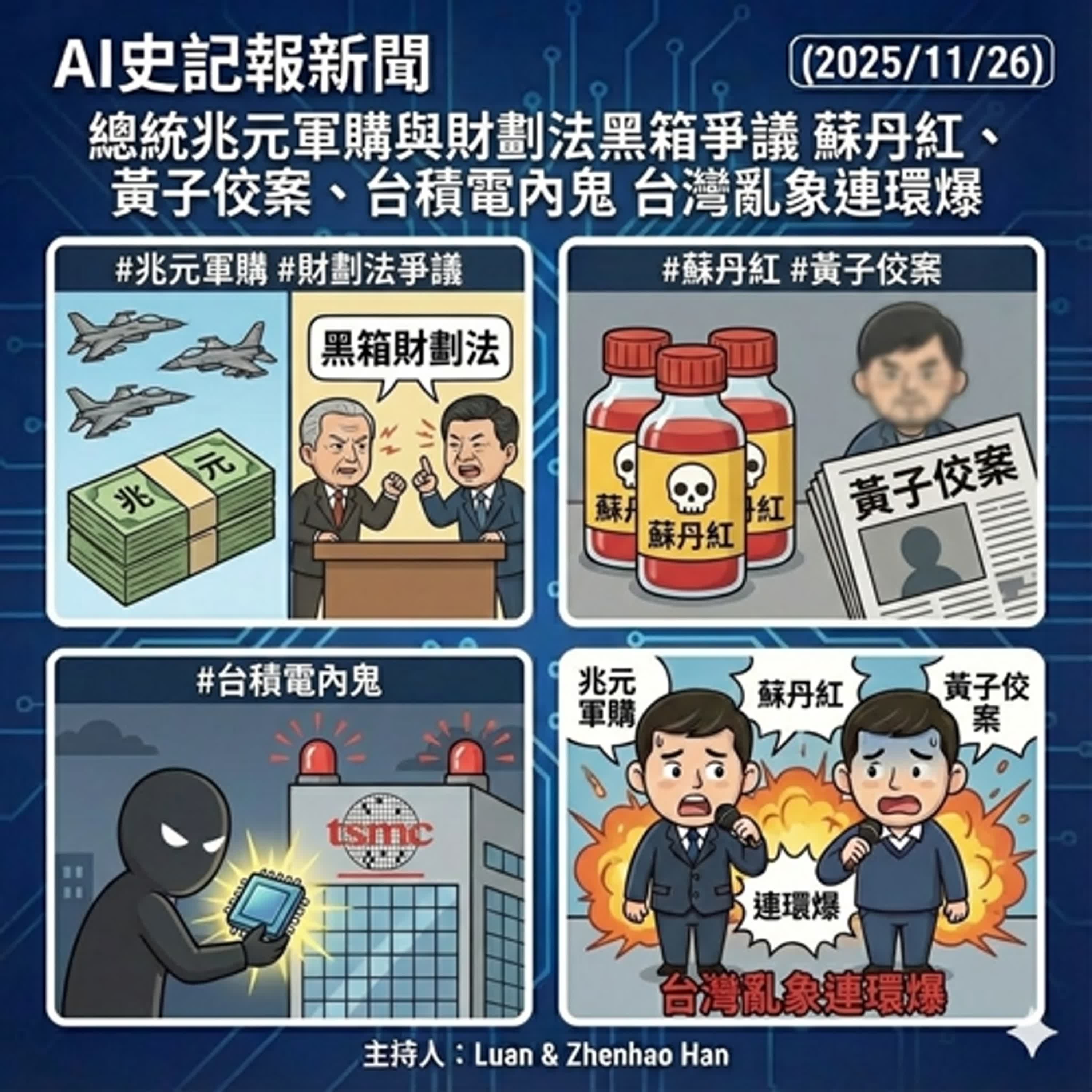 總統兆元軍購與財劃法黑箱爭議 蘇丹紅、黃子佼案、台積電內鬼 台灣亂象連環爆 - AI史記報新聞（2025/11/26） episode artwork
