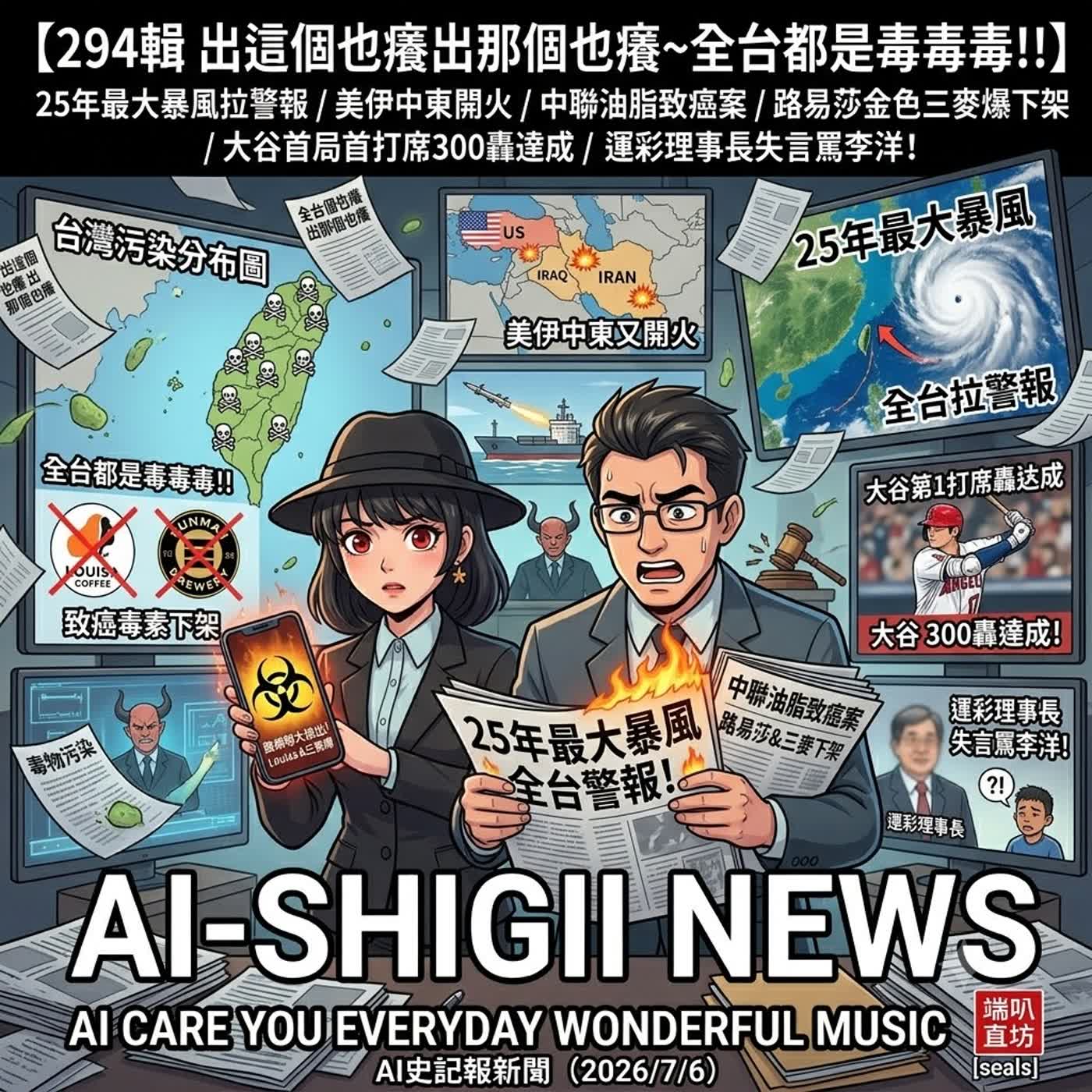 【294輯 救命!全台都是毒!!】25年最大暴風全台拉警報！美伊中東又開火、中聯油脂致癌案!!路易莎金色三麥爆下架、大谷首局首打席轟達成300轟、運彩公會理事長失言罵李洋！-(2026/7/9) episode artwork