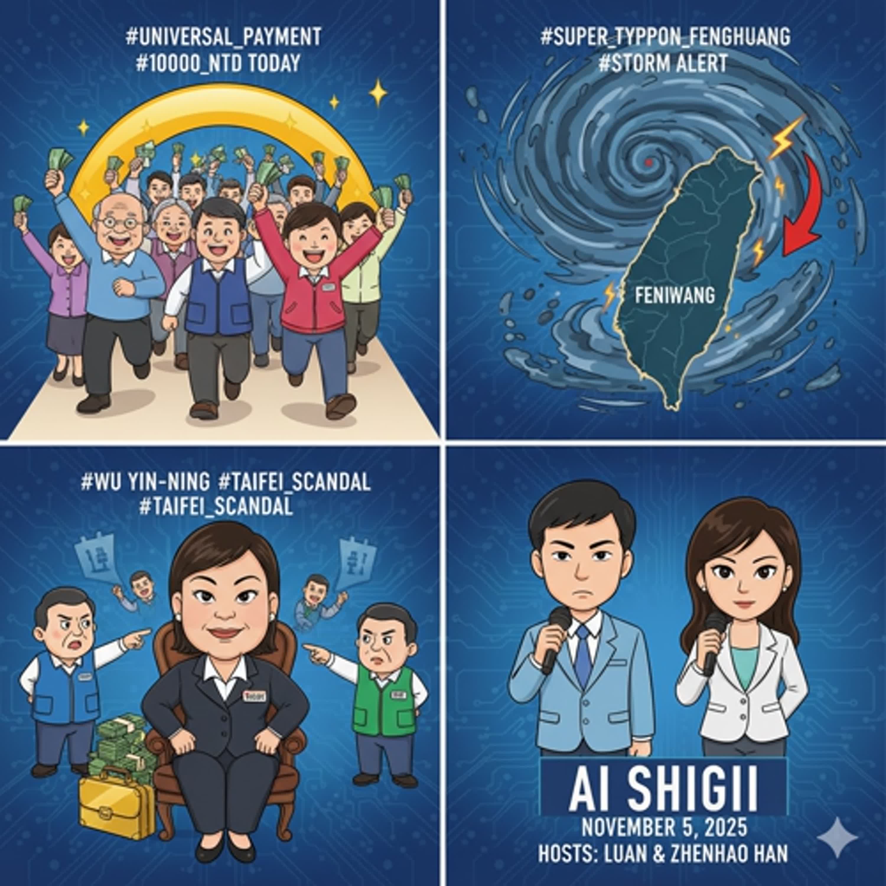 普發萬元今早開跑！強颱鳳凰恐成形、吳音寧台肥酬庸爭議：AI史記報新聞2025/11/5 episode artwork
