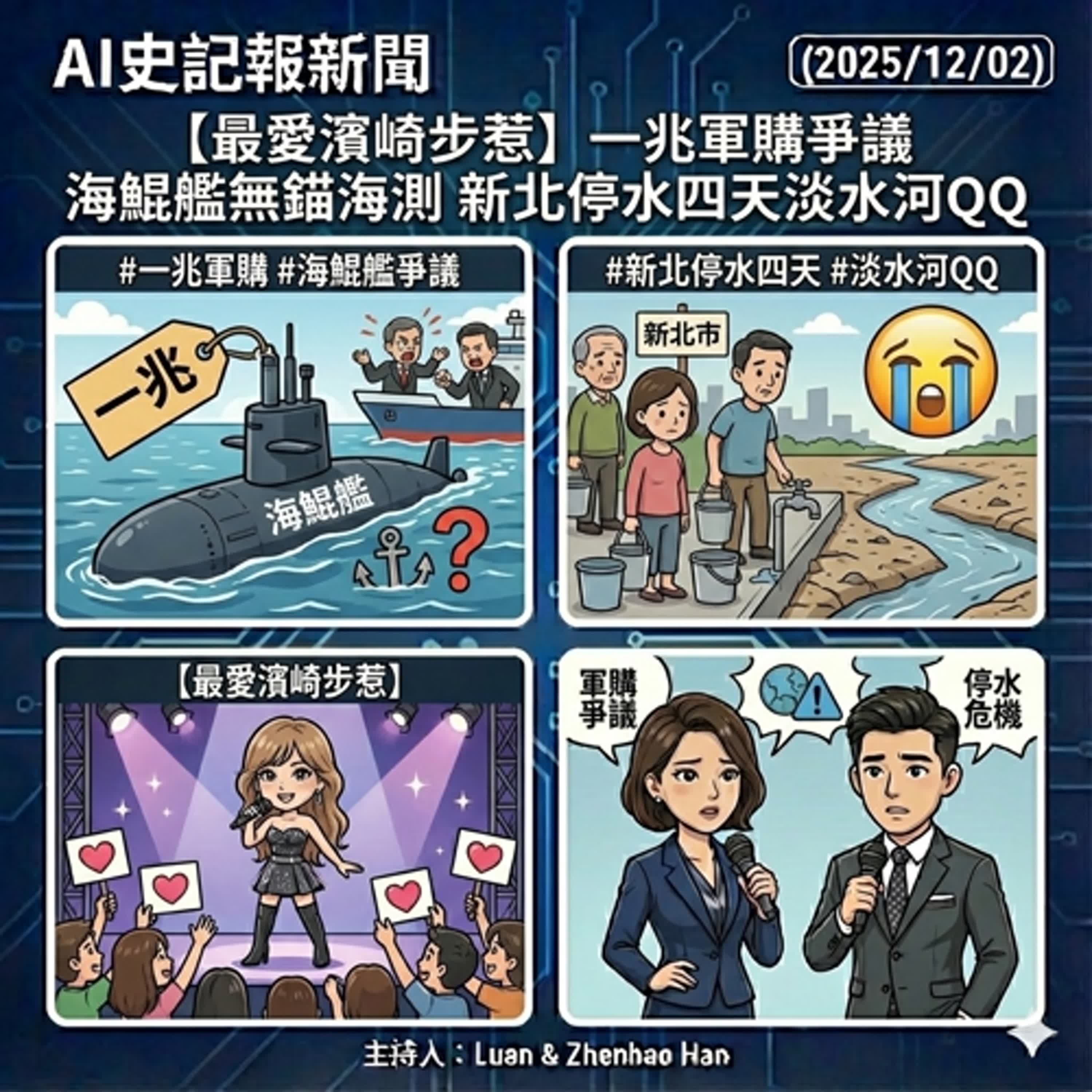 【最愛濱崎步惹】一兆軍購爭議 海鯤艦無錨海測  新北停水四天淡水河QQ - AI史記報新聞（2025/12/02） episode artwork