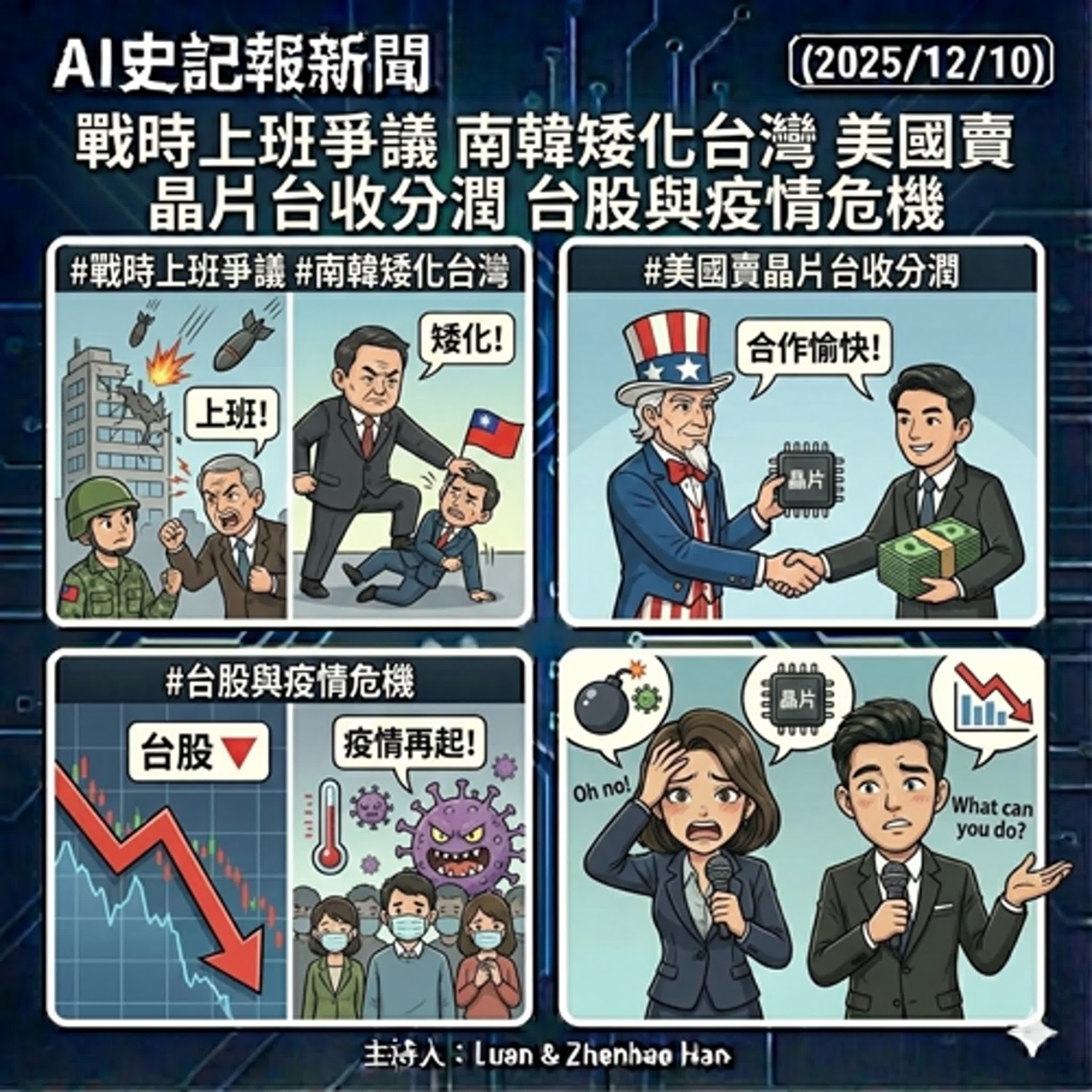 戰時上班爭議 南韓矮化台灣 美國賣晶片台收分潤 台股與疫情危機  - AI史記報新聞（2025/12/10) episode artwork