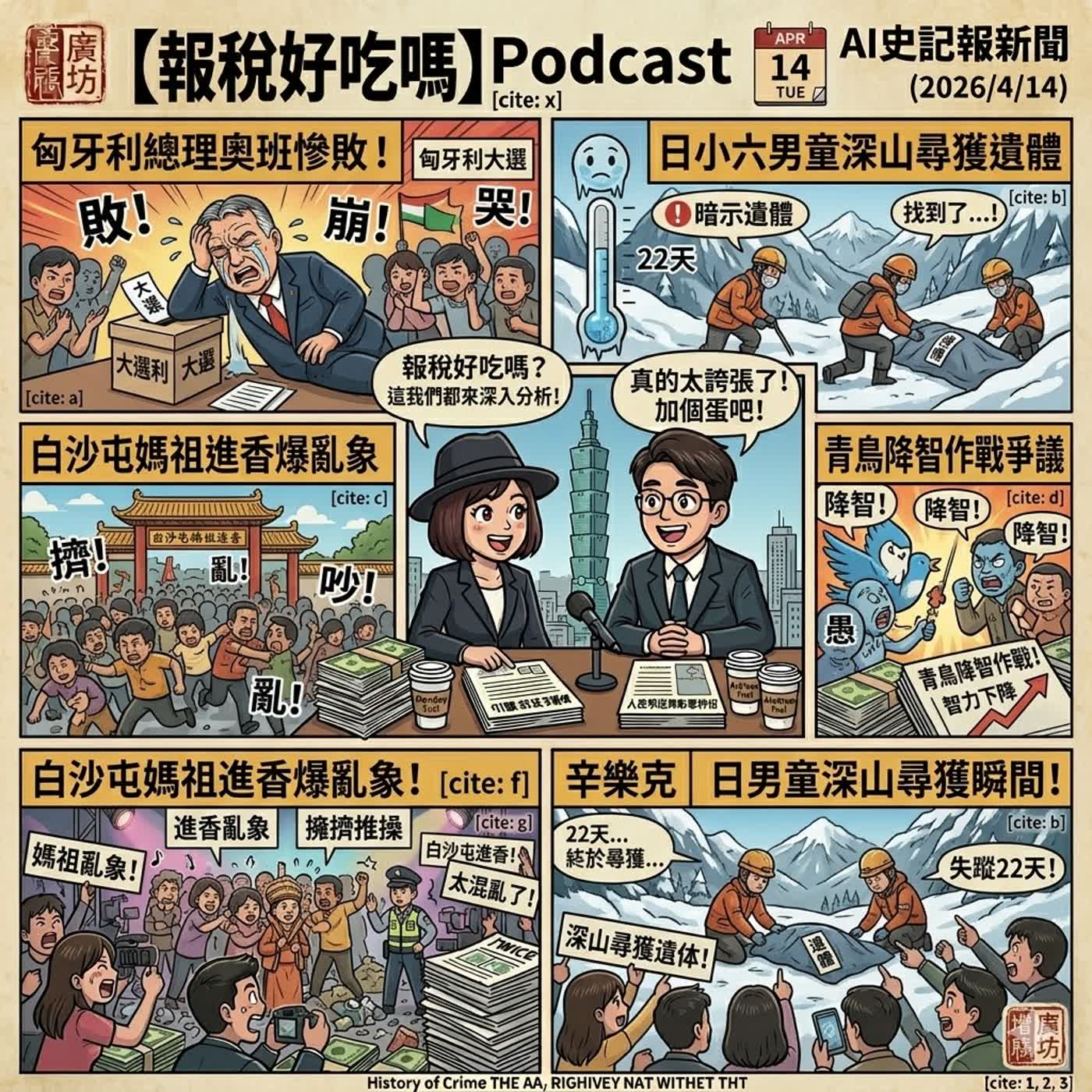 【報稅好吃嗎】匈牙利總理奧班慘敗！日小六男童離奇失蹤 22 天 深山尋獲遺體、白沙屯媽祖進香爆亂象 、青鳥降智作戰爭議 episode artwork