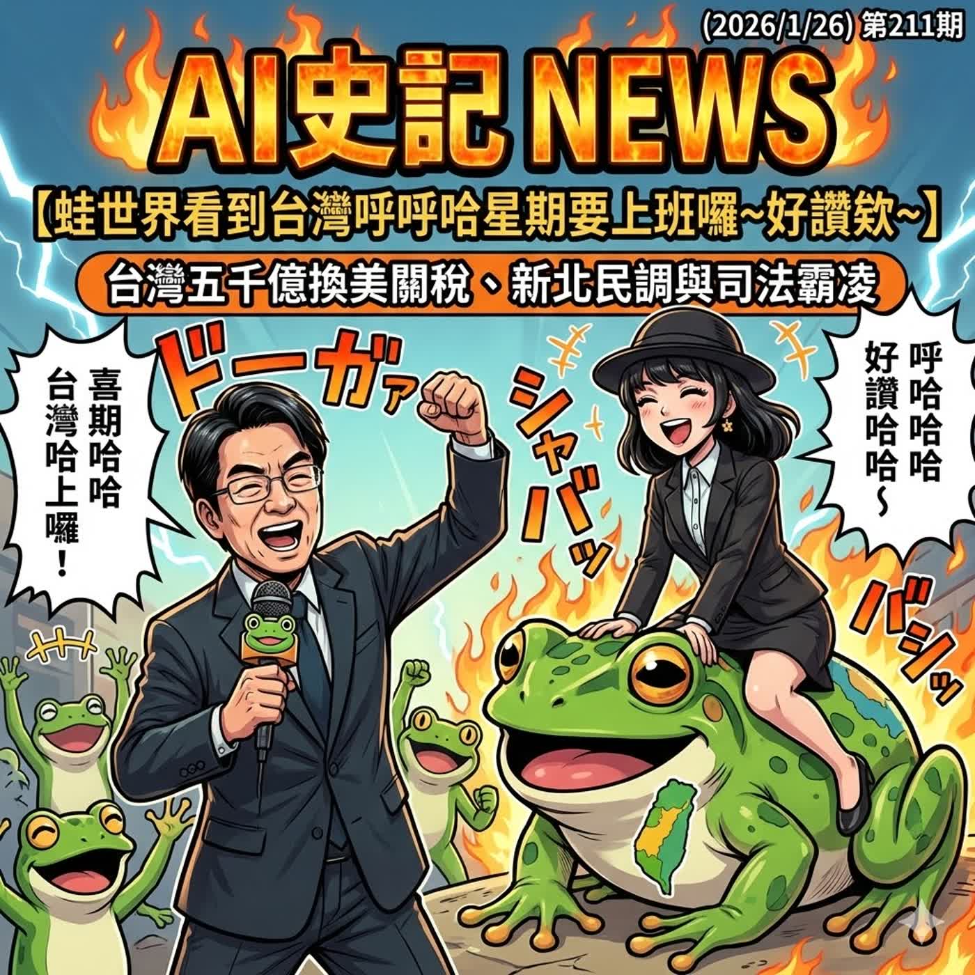 【蛙世界看到台灣呼呼哈哈星期要上班囉~好讚欸~】台灣五千億換美關稅、新北民調與司法霸凌 -  AI史記報新聞（2026/1/26) episode artwork