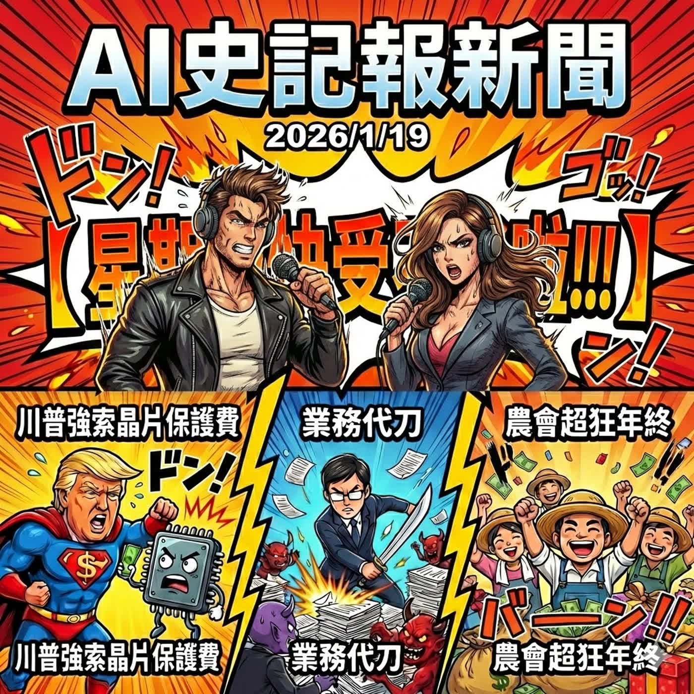 【星期一快受不了啦!!!】川普強索晶片保護費 業務代刀與農會超狂年終 -  AI史記報新聞（2026/1/19) episode artwork