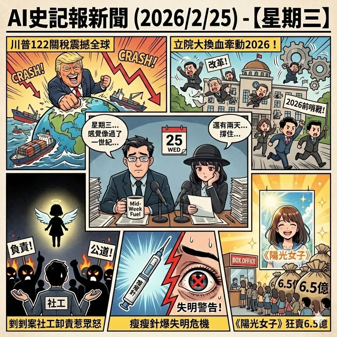 【星期三】川普122關稅震撼全球、立院大換血牽動2026！剴剴案社工卸責惹眾怒，瘦瘦針爆失明危機，《陽光女子》狂賣6.5億 episode artwork