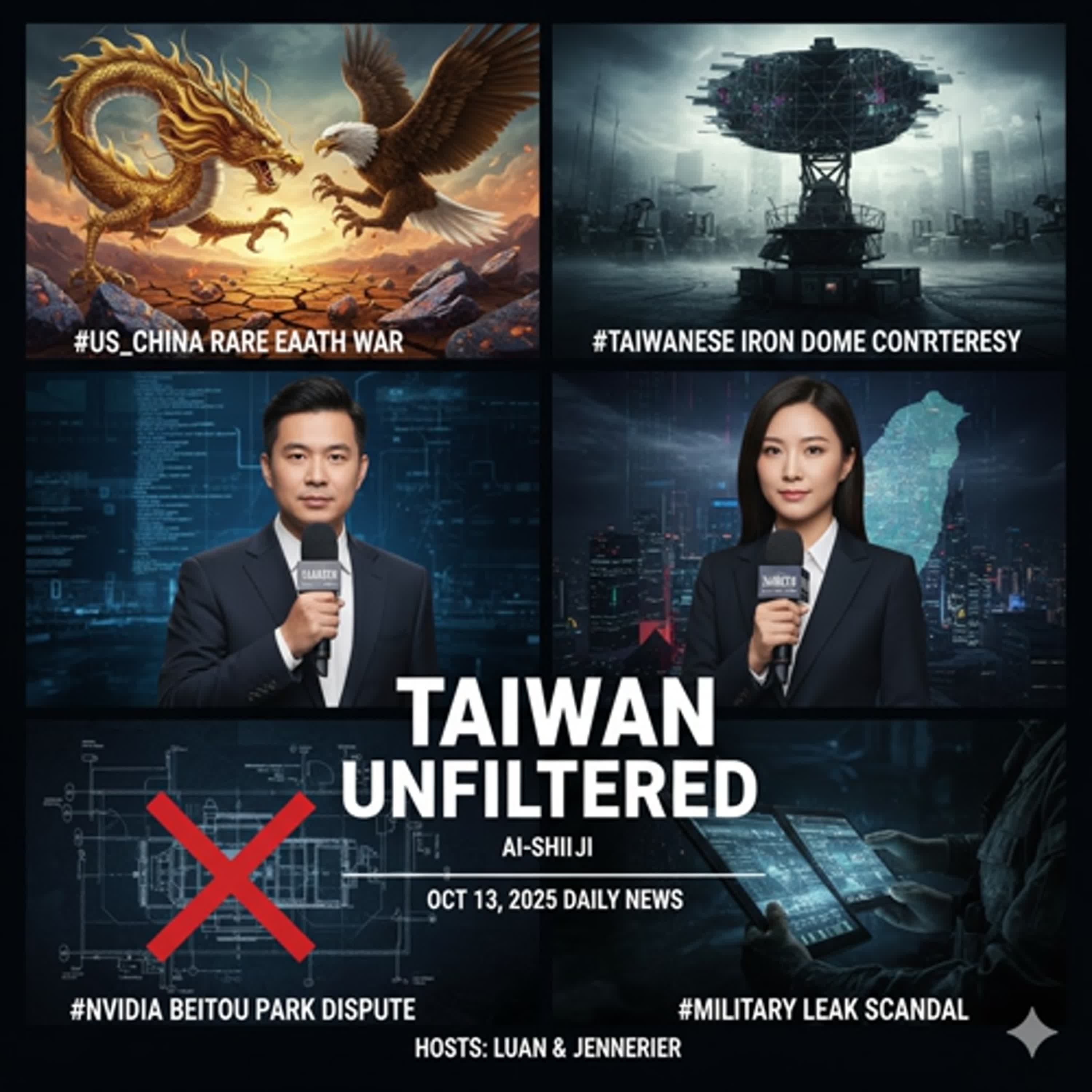 變天前兆？中美稀土戰升溫！輝達選址北士科掀波、台版鐵穹爭議與國軍洩密案連環爆 AI史記報 - 2025年10月13日 episode artwork