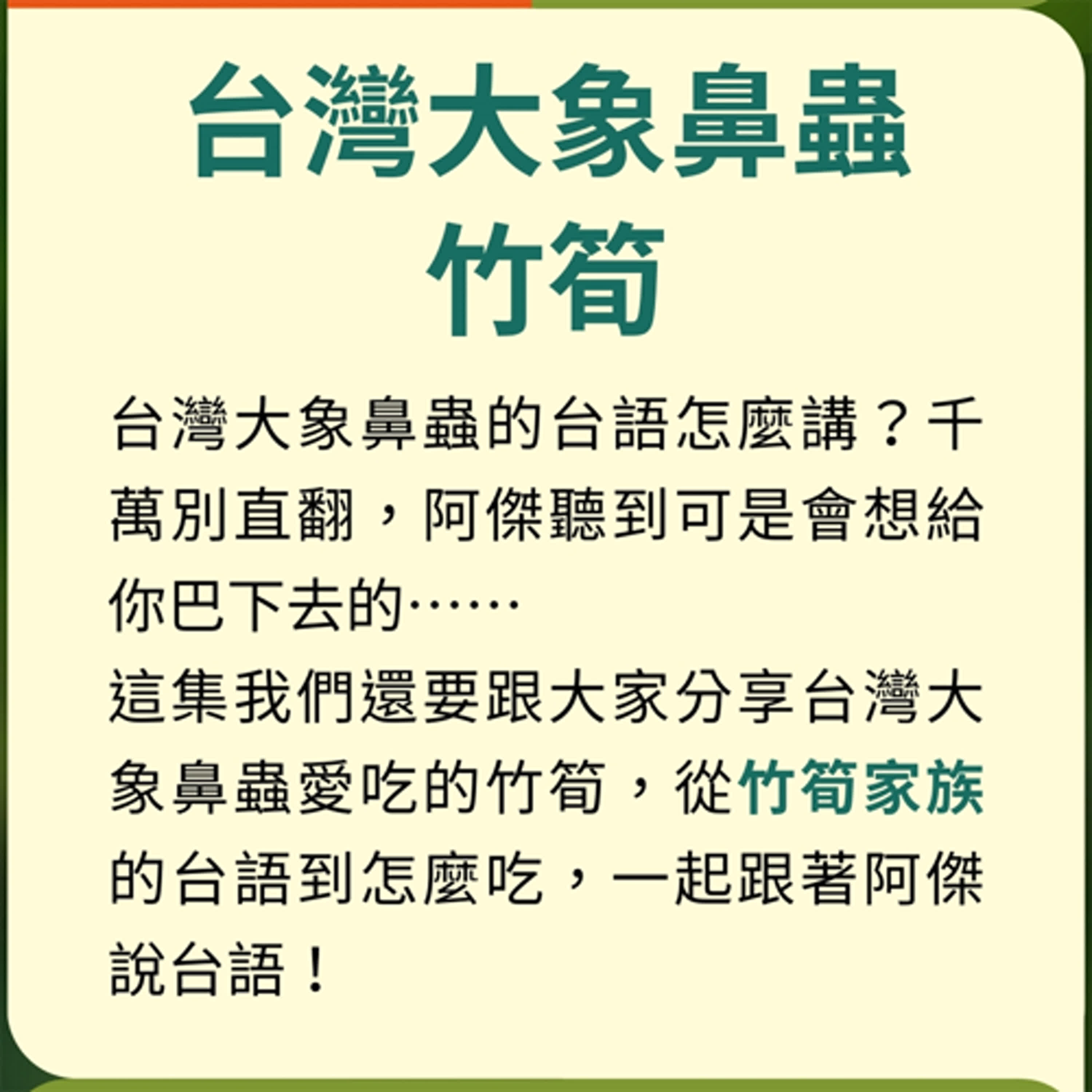 EP51 【跟著阿傑說台語】台灣大象鼻蟲、各種好吃的竹筍! episode artwork