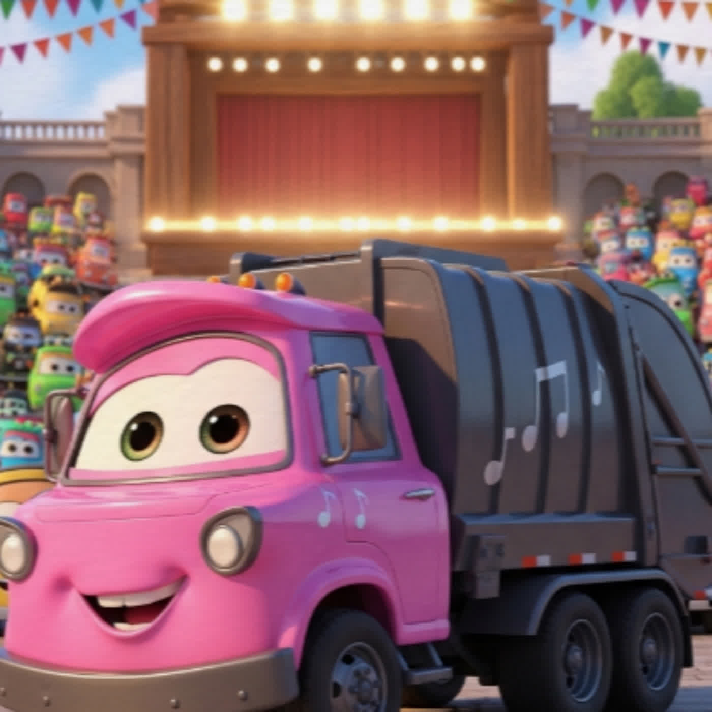 垃圾車-粉紅色垃圾車嘩啦啦的歌唱大賽