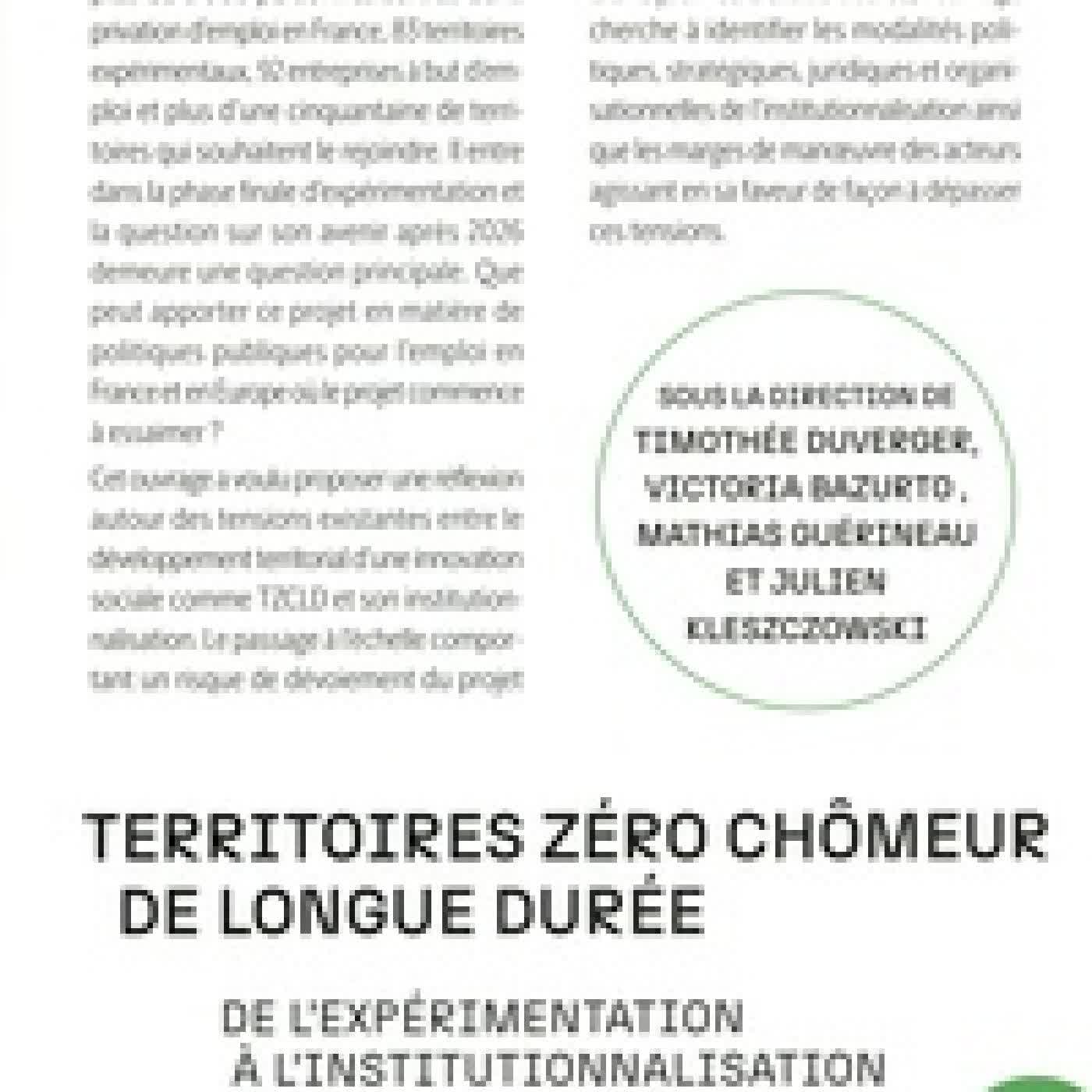 Lire en ligne : Territoires zéro chômeur de longue durée : de l'expérimentation à l'institutionnalisation
