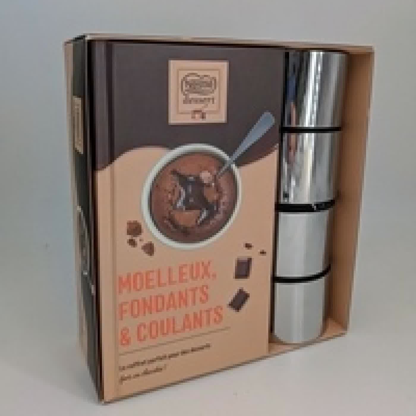 {téléchargement} Moelleux, fondants & coulants - Le coffret parfait pour les desserts. Avec 1 livre de recettes et 4 cercles à pâtisserie en métal
