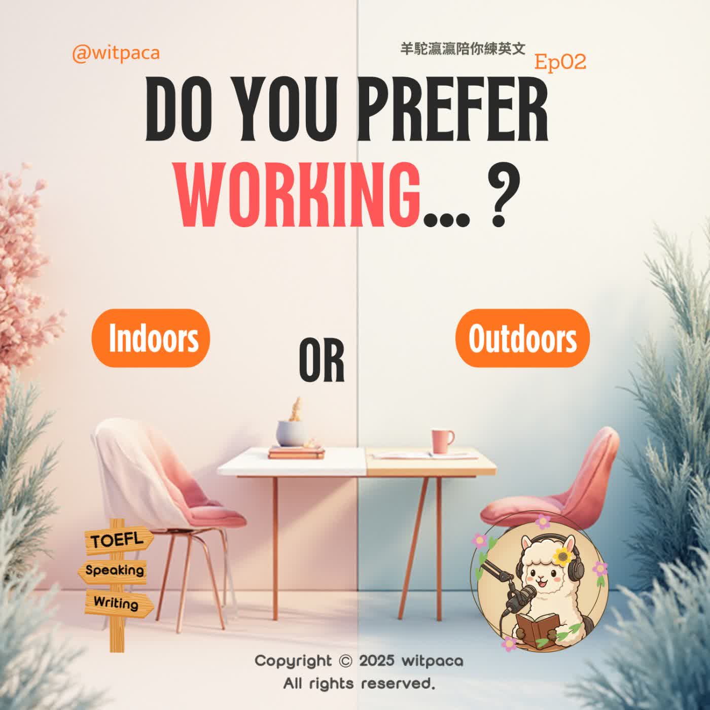 EP2｜TOEFL Speaking：Working Indoors or Outdoors? 工作環境偏好題完整拆解（含詞彙＋示範答案） episode artwork