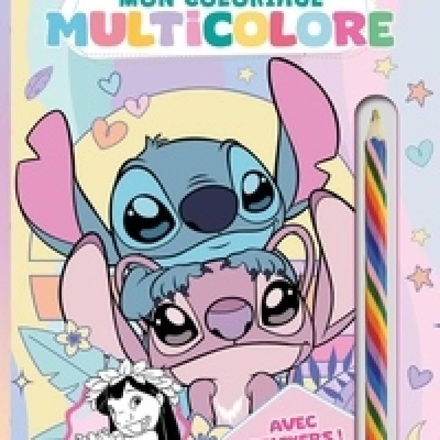 {téléchargement} Mon coloriage multicolore (Stitch et Angel). Avec des stickers et un crayon multicolore